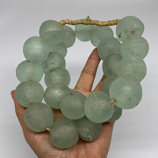 2.2 lbs, 26mm-32mm, 1 Strand, 24 beads, Green/Blue Sea Glass Beads, B35685