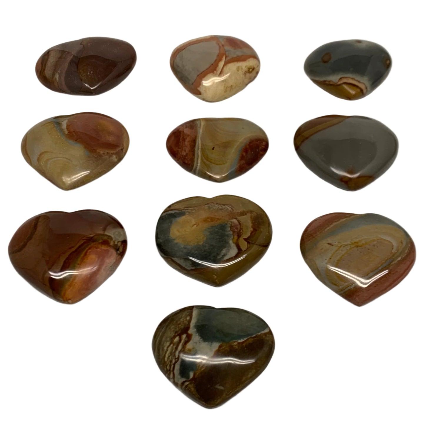 2.54 lbs, 2"-2.4", 10pcs, Polychrome Jasper Heart Polished Crystal, B38078