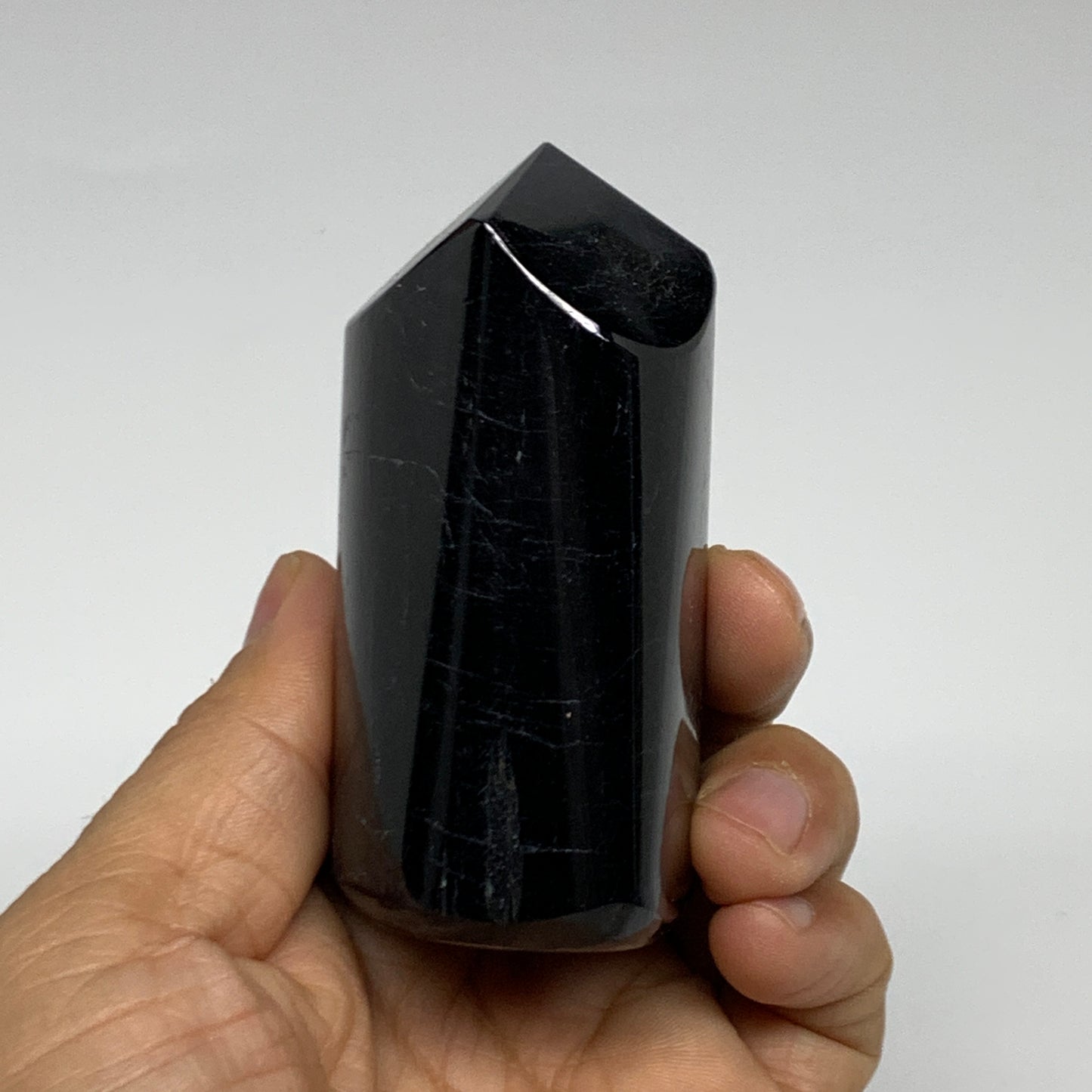280.5g, 3.1"x1.9"x1.5" Black Tourmaline Tower Obelisk Point Crystal, B31568