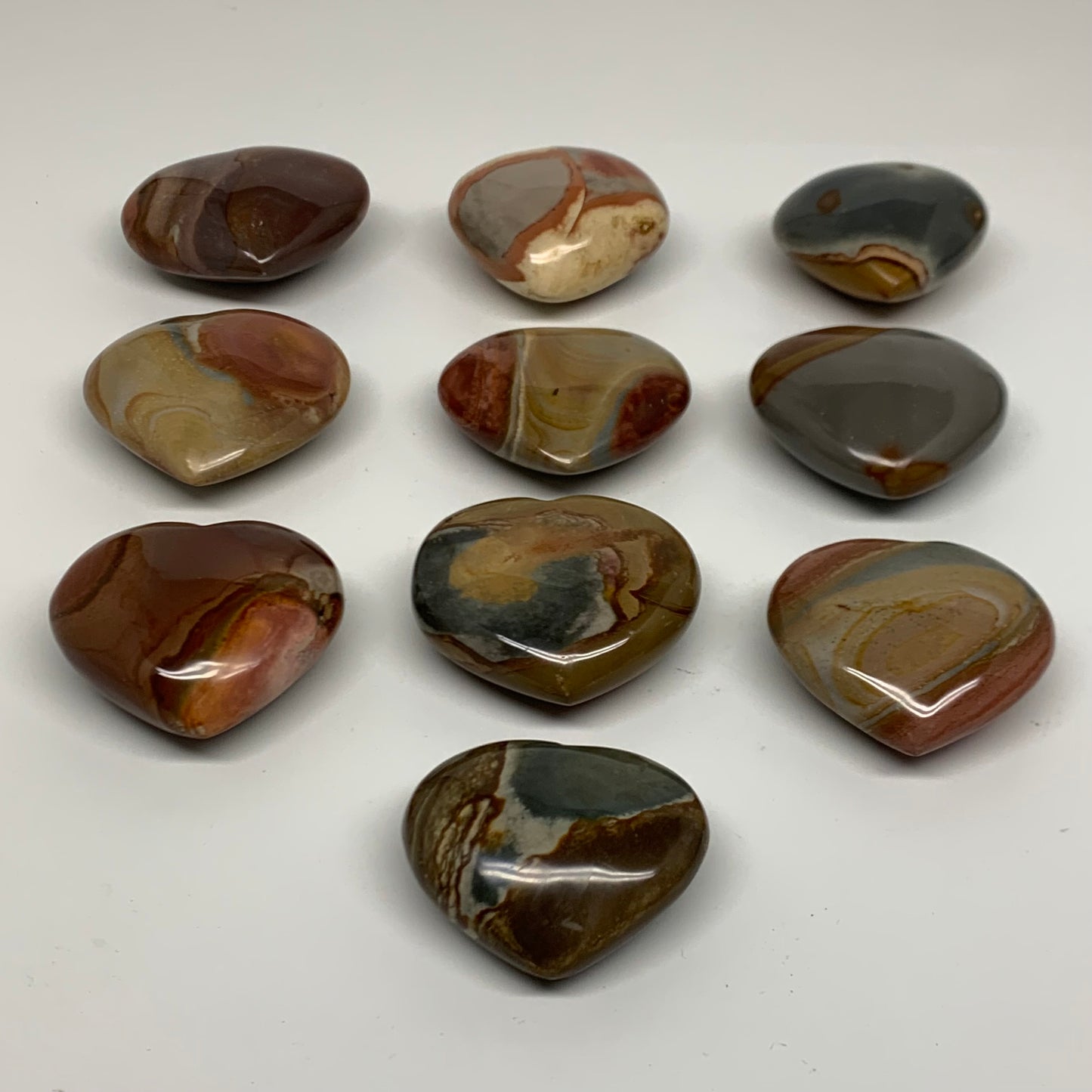 2.54 lbs, 2"-2.4", 10pcs, Polychrome Jasper Heart Polished Crystal, B38078