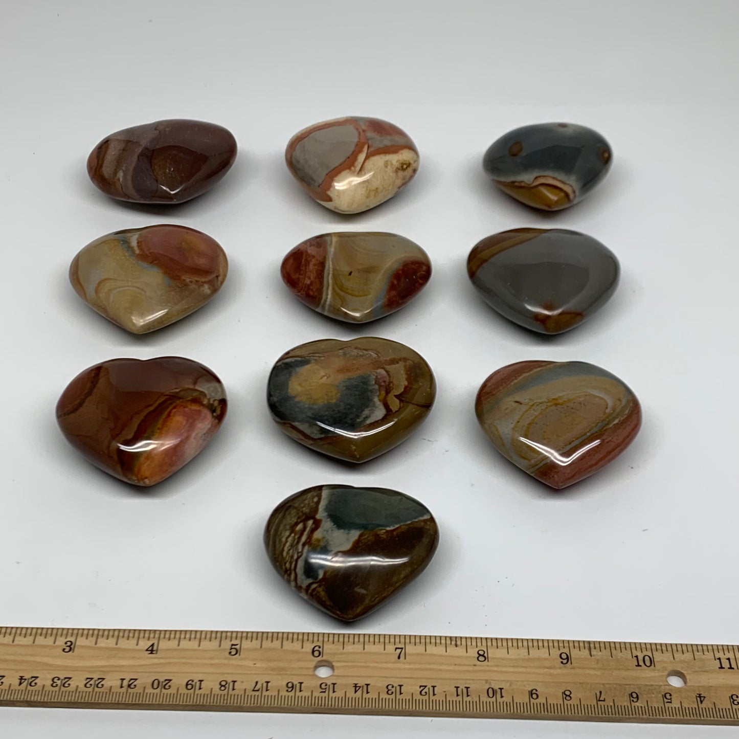 2.54 lbs, 2"-2.4", 10pcs, Polychrome Jasper Heart Polished Crystal, B38078