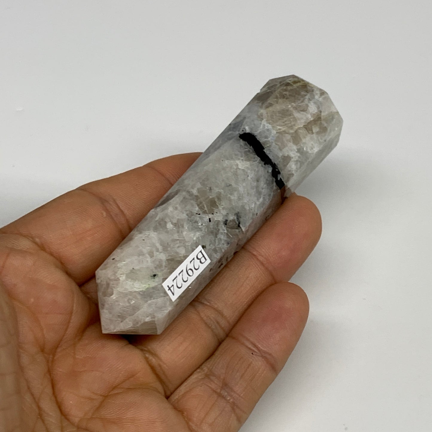 74.8g, 3.4"x0.9", Rainbow Moonstone Tower Obelisk Point Crystal @India, B29224