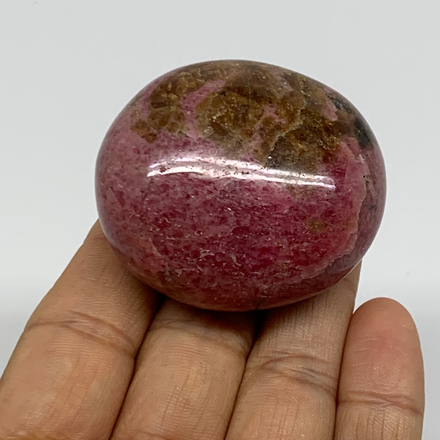 118.6g, 2"x1.8"x1", Rhodonite Palm-Stone Polished Reiki @Madagascar,B37193