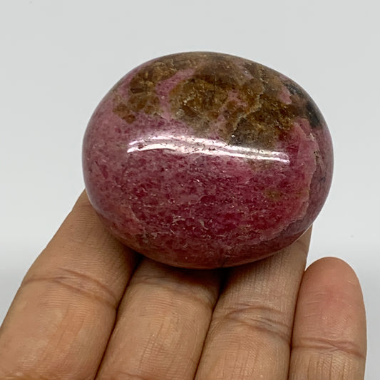 118.6g, 2"x1.8"x1", Rhodonite Palm-Stone Polished Reiki @Madagascar,B37193