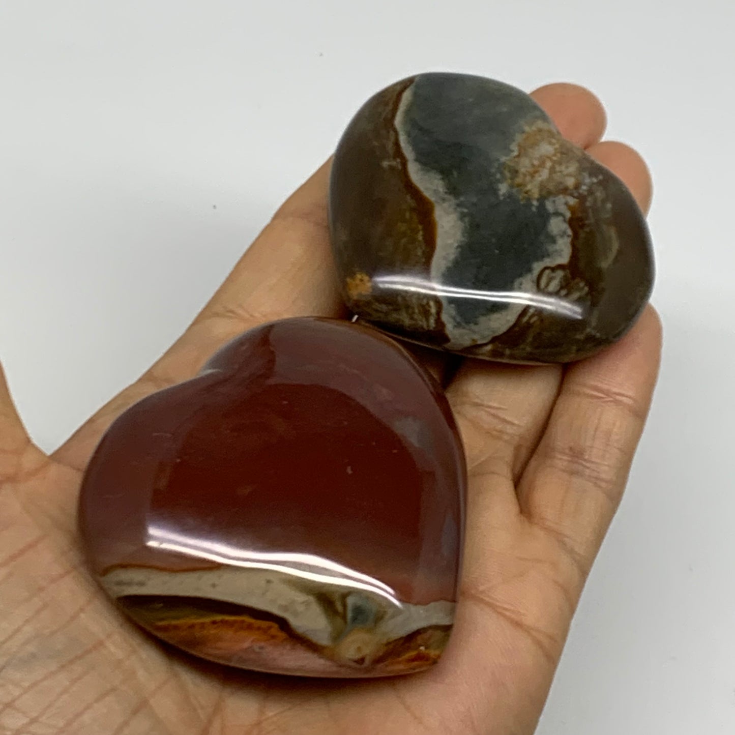 2.54 lbs, 2"-2.4", 10pcs, Polychrome Jasper Heart Polished Crystal, B38078