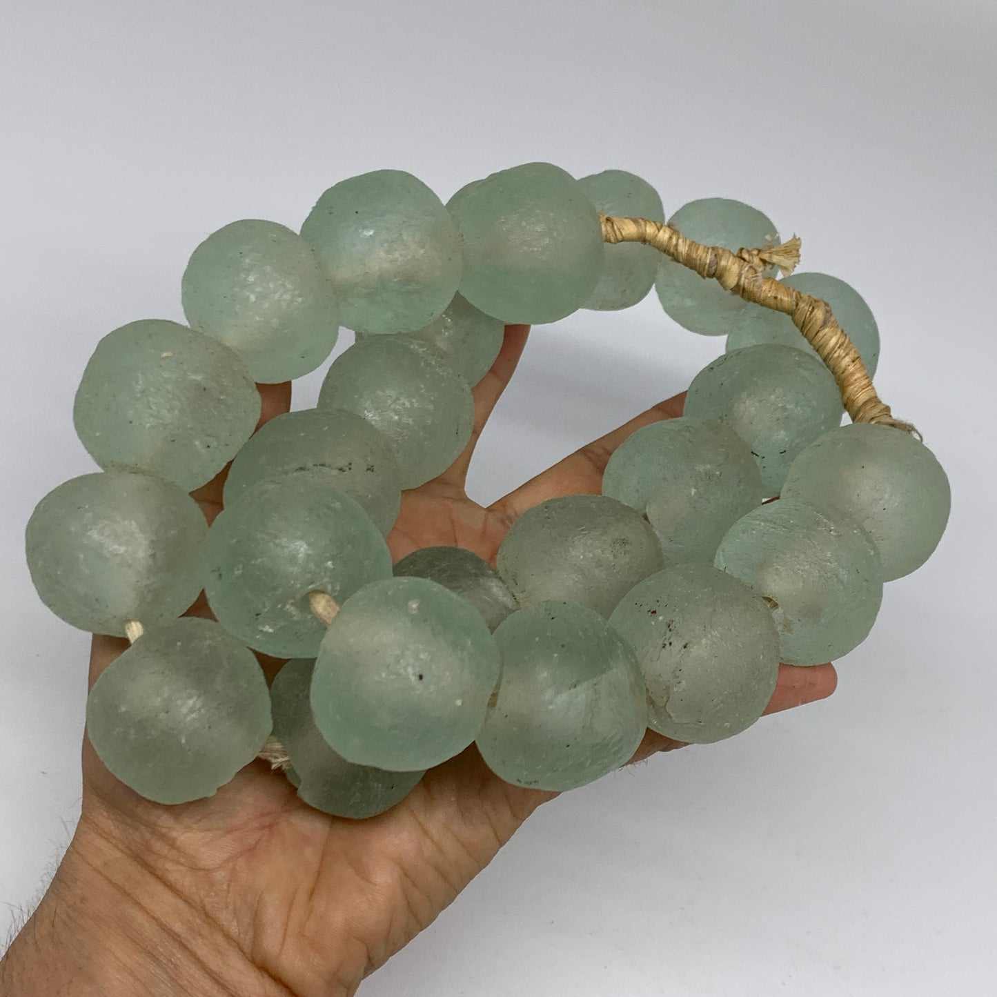 2.3 lbs, 25mm-31mm, 1 Strand, 24 beads, Green/Blue Sea Glass Beads, B35686