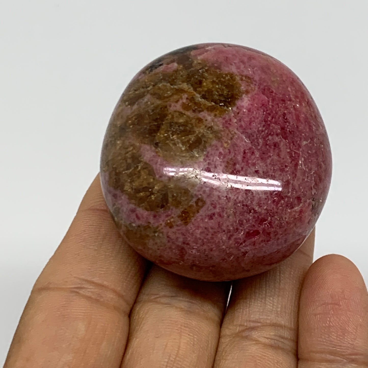 118.6g, 2"x1.8"x1", Rhodonite Palm-Stone Polished Reiki @Madagascar,B37193