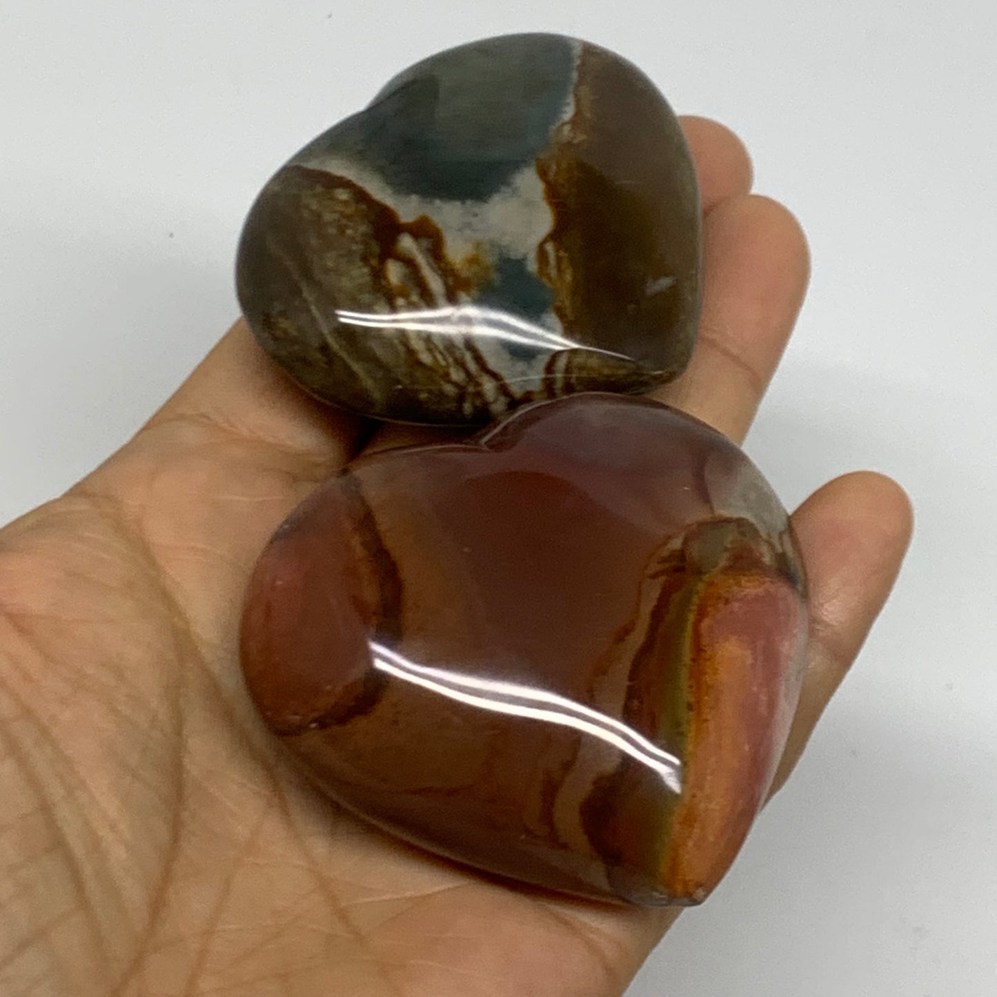 2.54 lbs, 2"-2.4", 10pcs, Polychrome Jasper Heart Polished Crystal, B38078