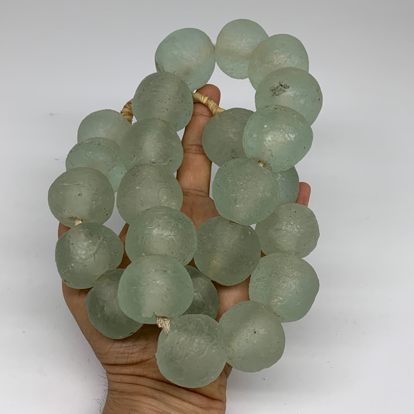 2.3 lbs, 25mm-31mm, 1 Strand, 24 beads, Green/Blue Sea Glass Beads, B35686