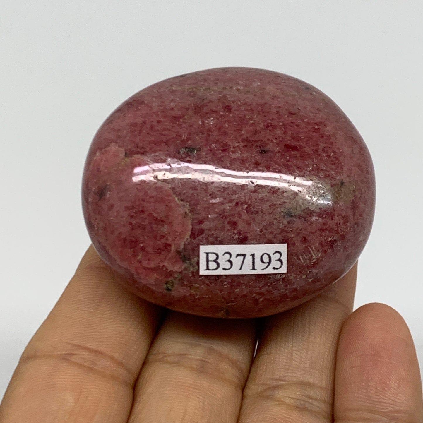 118.6g, 2"x1.8"x1", Rhodonite Palm-Stone Polished Reiki @Madagascar,B37193