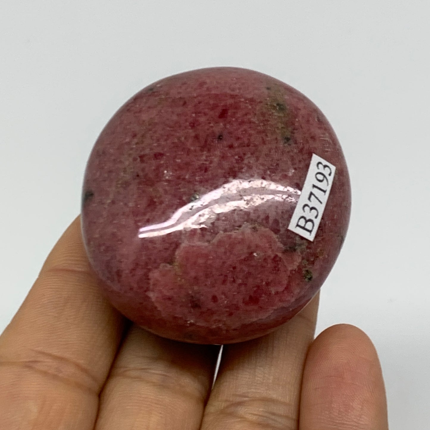 118.6g, 2"x1.8"x1", Rhodonite Palm-Stone Polished Reiki @Madagascar,B37193