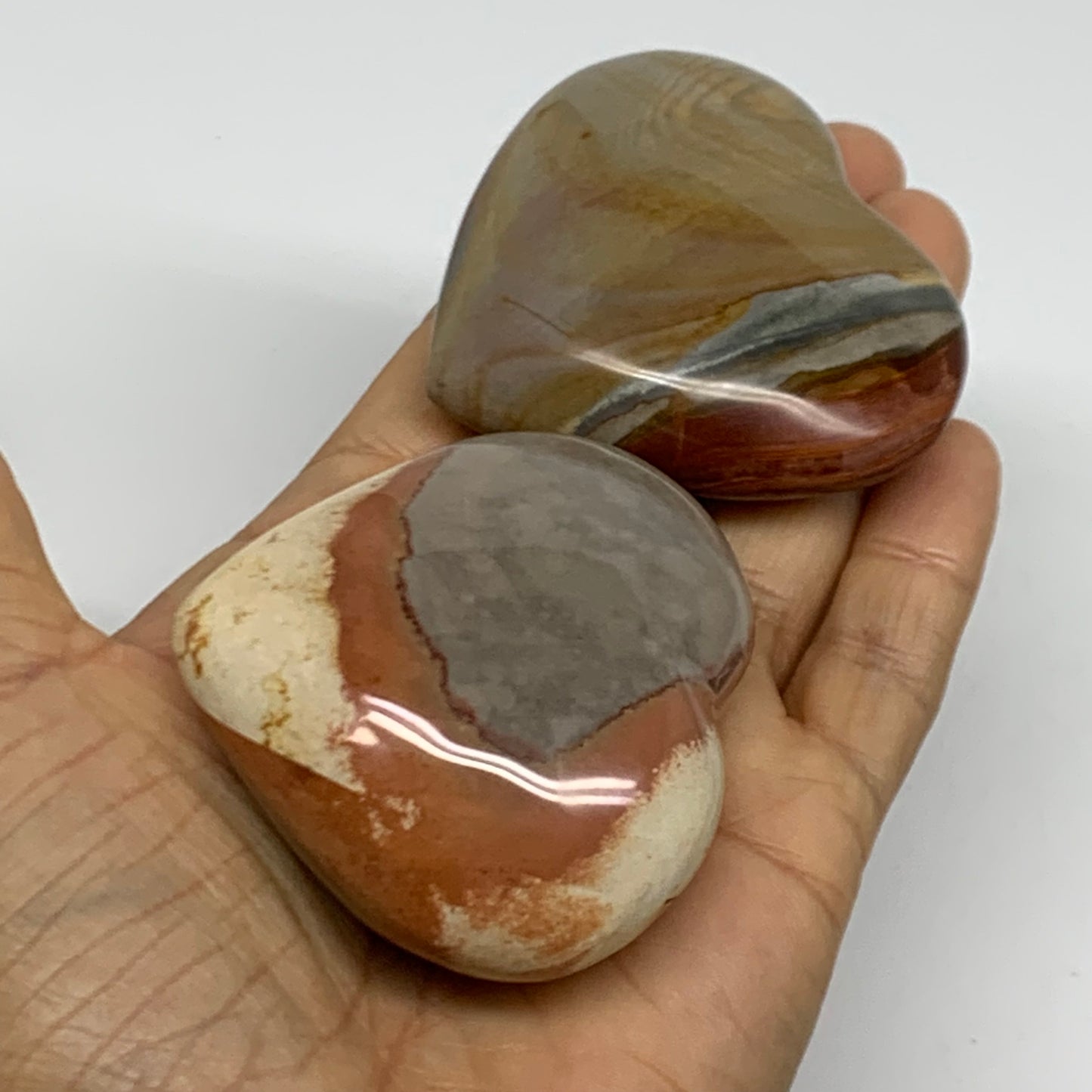 2.54 lbs, 2"-2.4", 10pcs, Polychrome Jasper Heart Polished Crystal, B38078