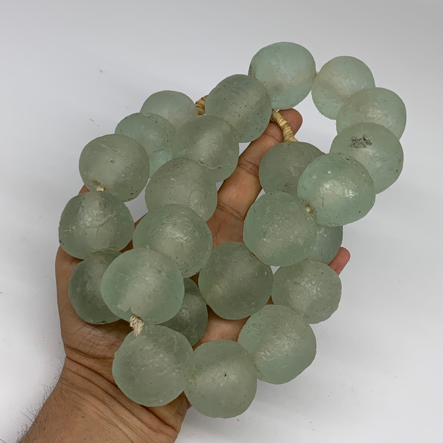 2.3 lbs, 25mm-31mm, 1 Strand, 24 beads, Green/Blue Sea Glass Beads, B35686