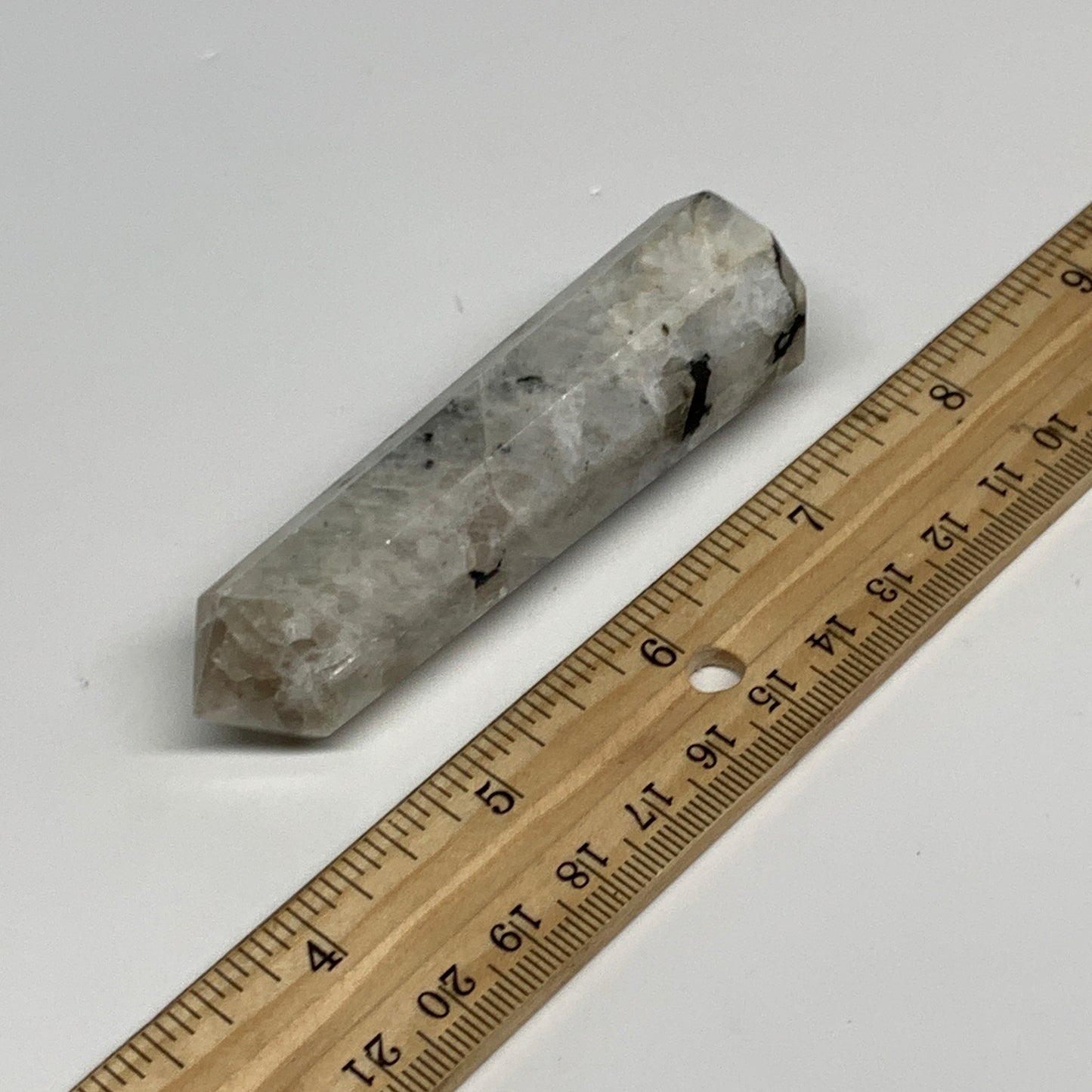 74.8g, 3.4"x0.9", Rainbow Moonstone Tower Obelisk Point Crystal @India, B29224