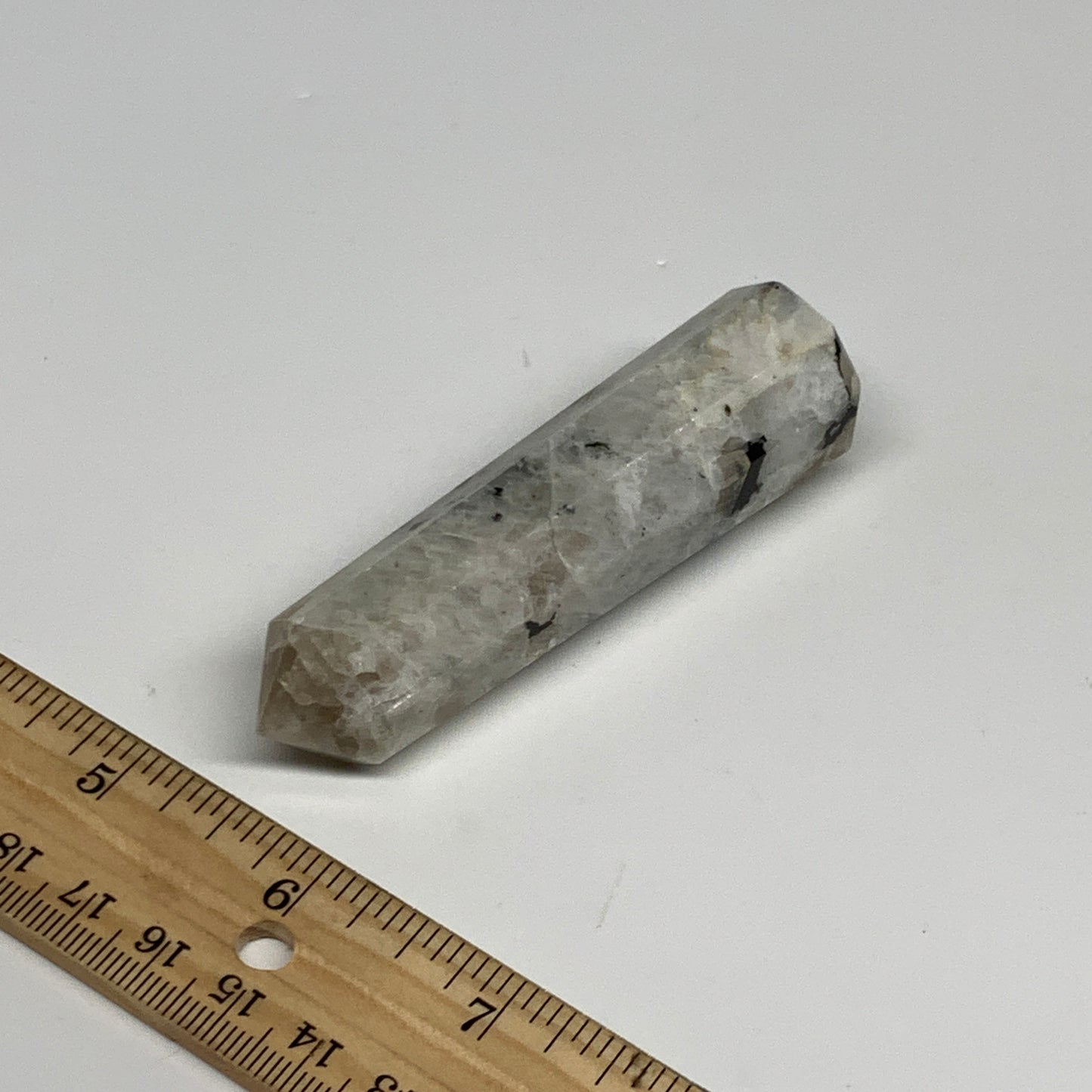 74.8g, 3.4"x0.9", Rainbow Moonstone Tower Obelisk Point Crystal @India, B29224