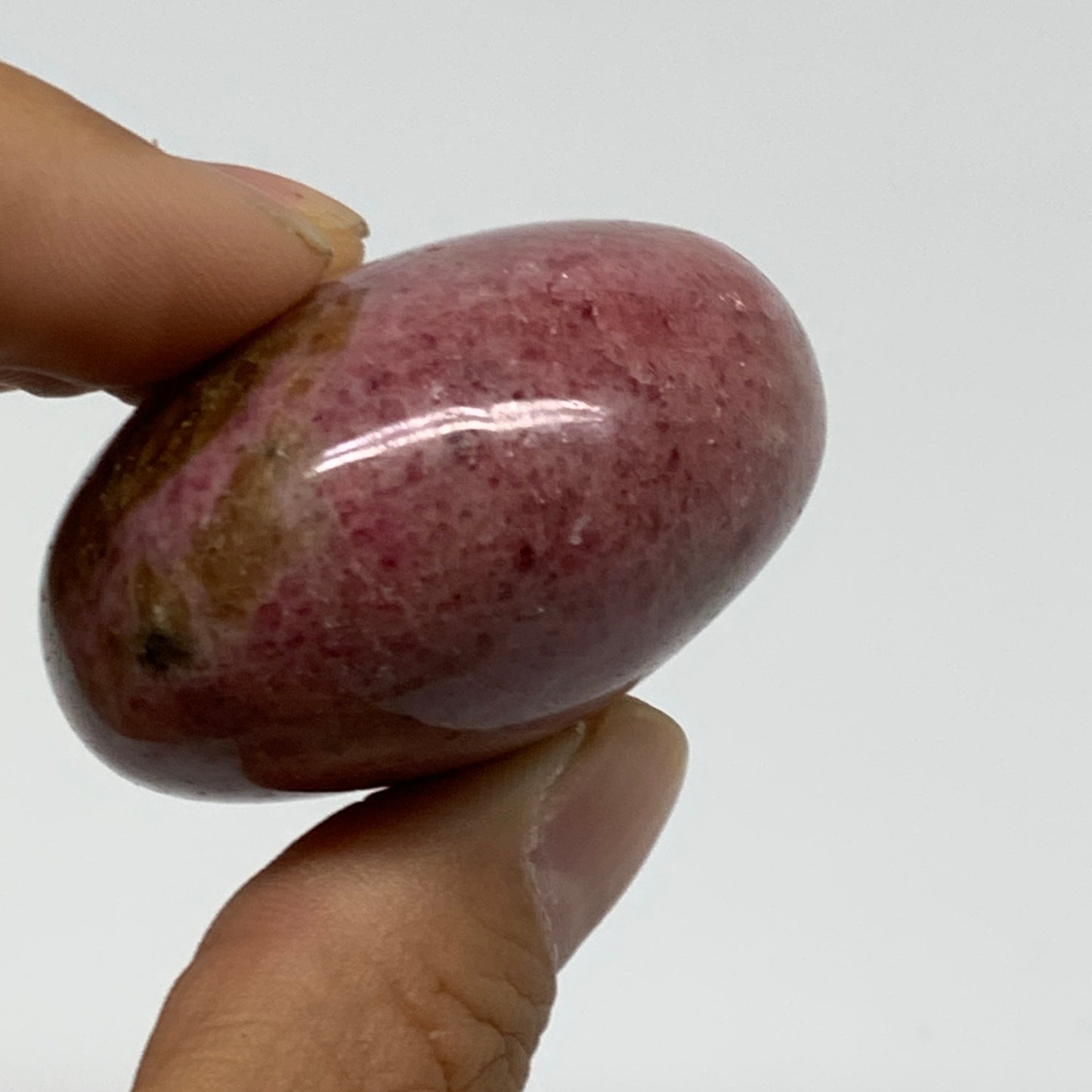 118.6g, 2"x1.8"x1", Rhodonite Palm-Stone Polished Reiki @Madagascar,B37193