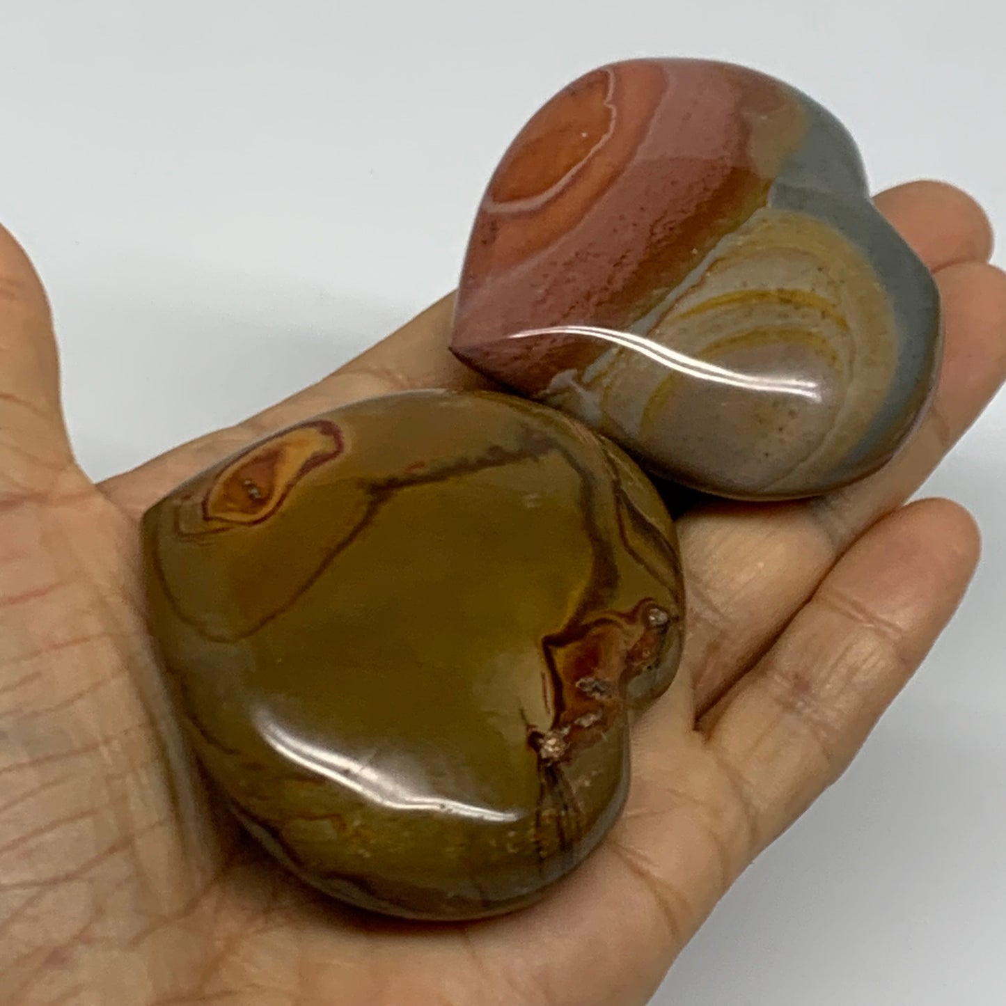 2.54 lbs, 2"-2.4", 10pcs, Polychrome Jasper Heart Polished Crystal, B38078