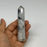 95.7g, 4.2"x0.9", Rainbow Moonstone Tower Obelisk Point Crystal @India, B29223