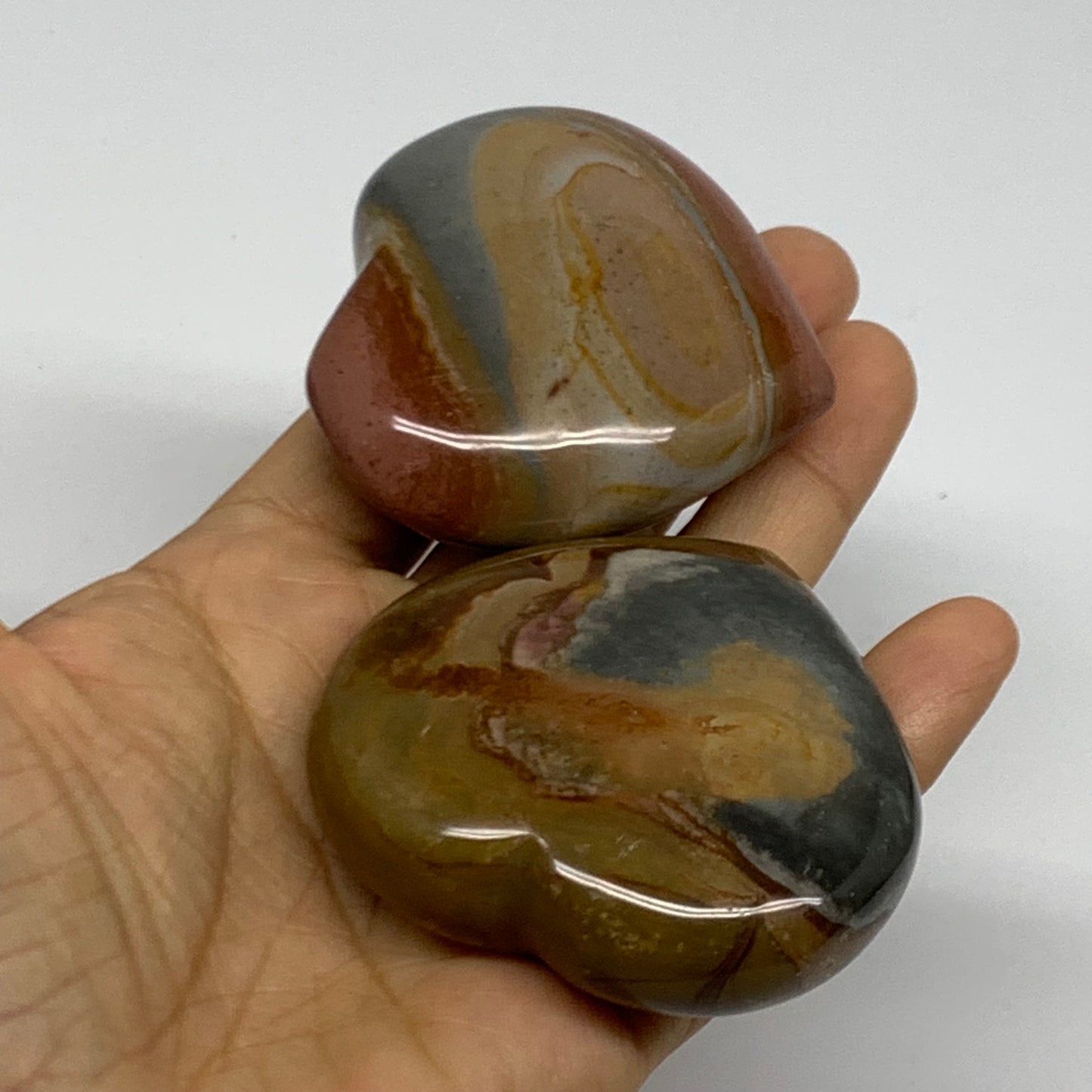 2.54 lbs, 2"-2.4", 10pcs, Polychrome Jasper Heart Polished Crystal, B38078
