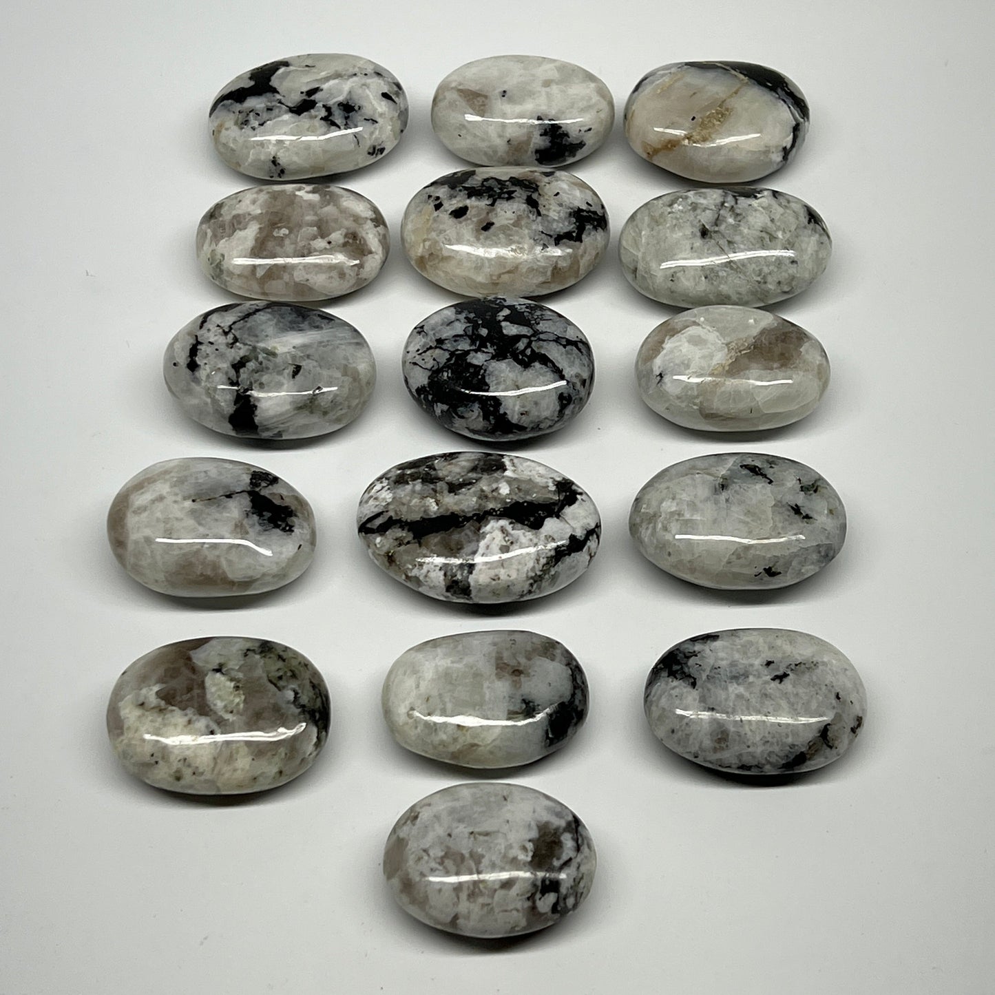 2.2 lb, 1.7"-2.2", 16 pcs, Rainbow Moonstone Palm-Stone Polished Crystal,B21345