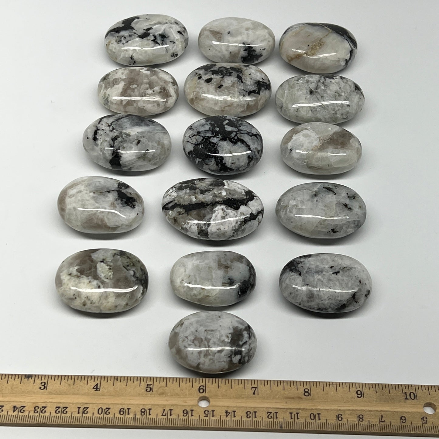 2.2 lb, 1.7"-2.2", 16 pcs, Rainbow Moonstone Palm-Stone Polished Crystal,B21345
