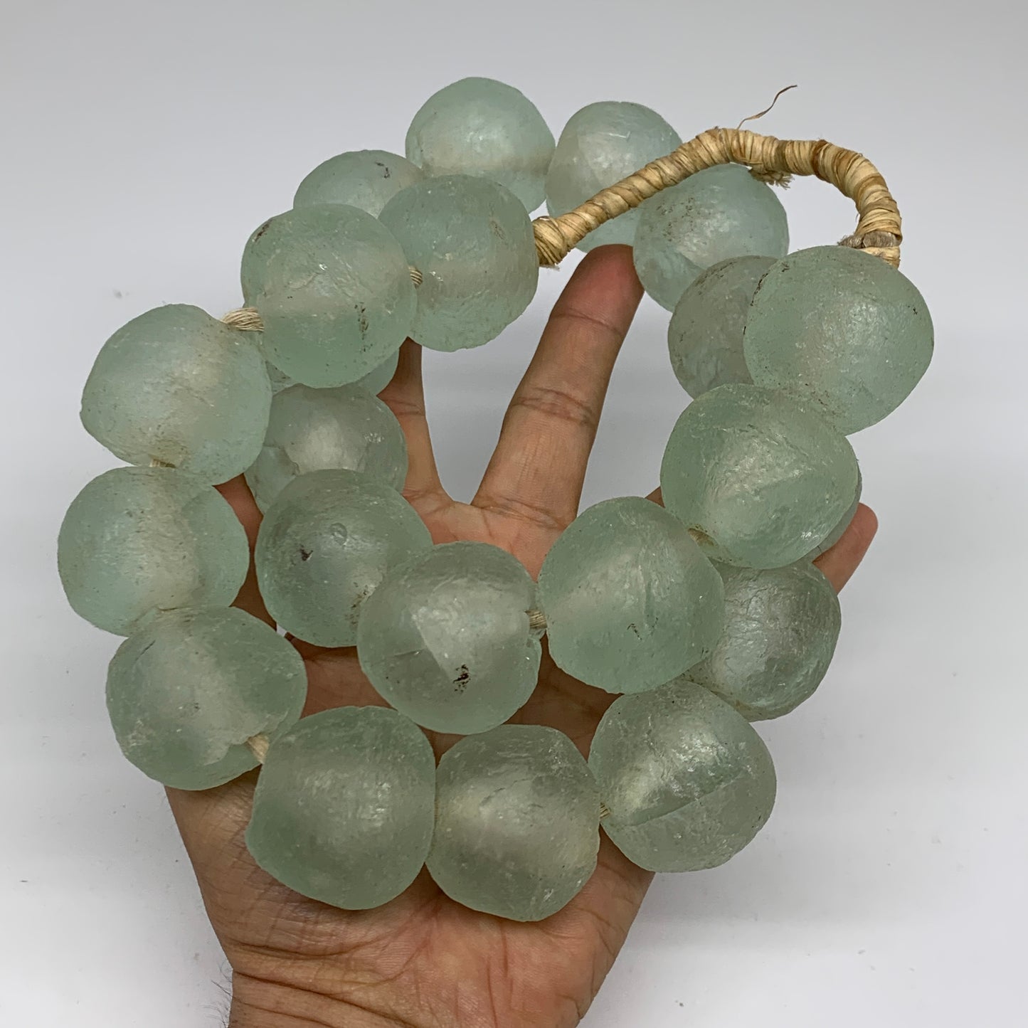 2.1 lbs, 26mm-33mm, 1 Strand, 22 beads, Green/Blue Sea Glass Beads, B35688