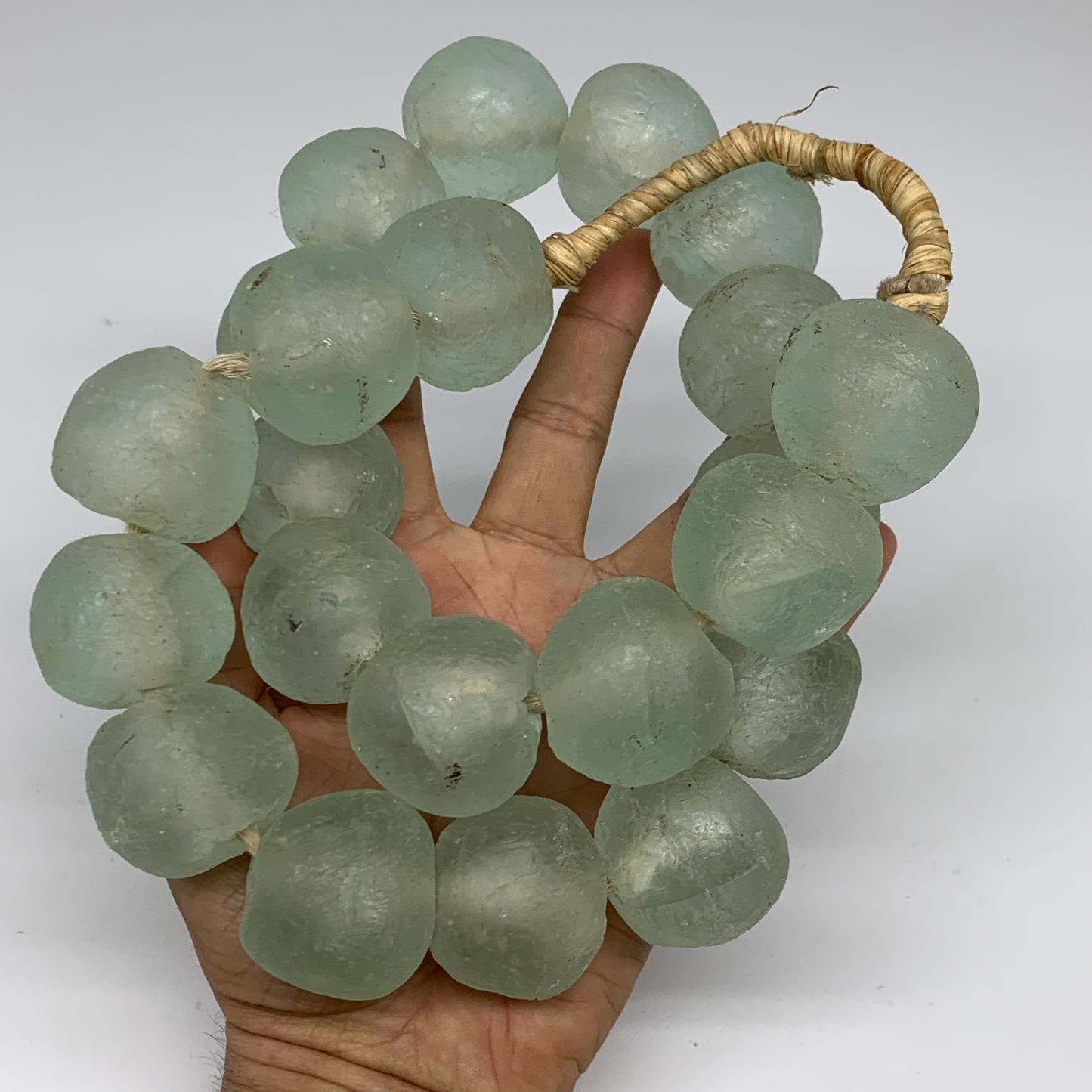 2.1 lbs, 26mm-33mm, 1 Strand, 22 beads, Green/Blue Sea Glass Beads, B35688