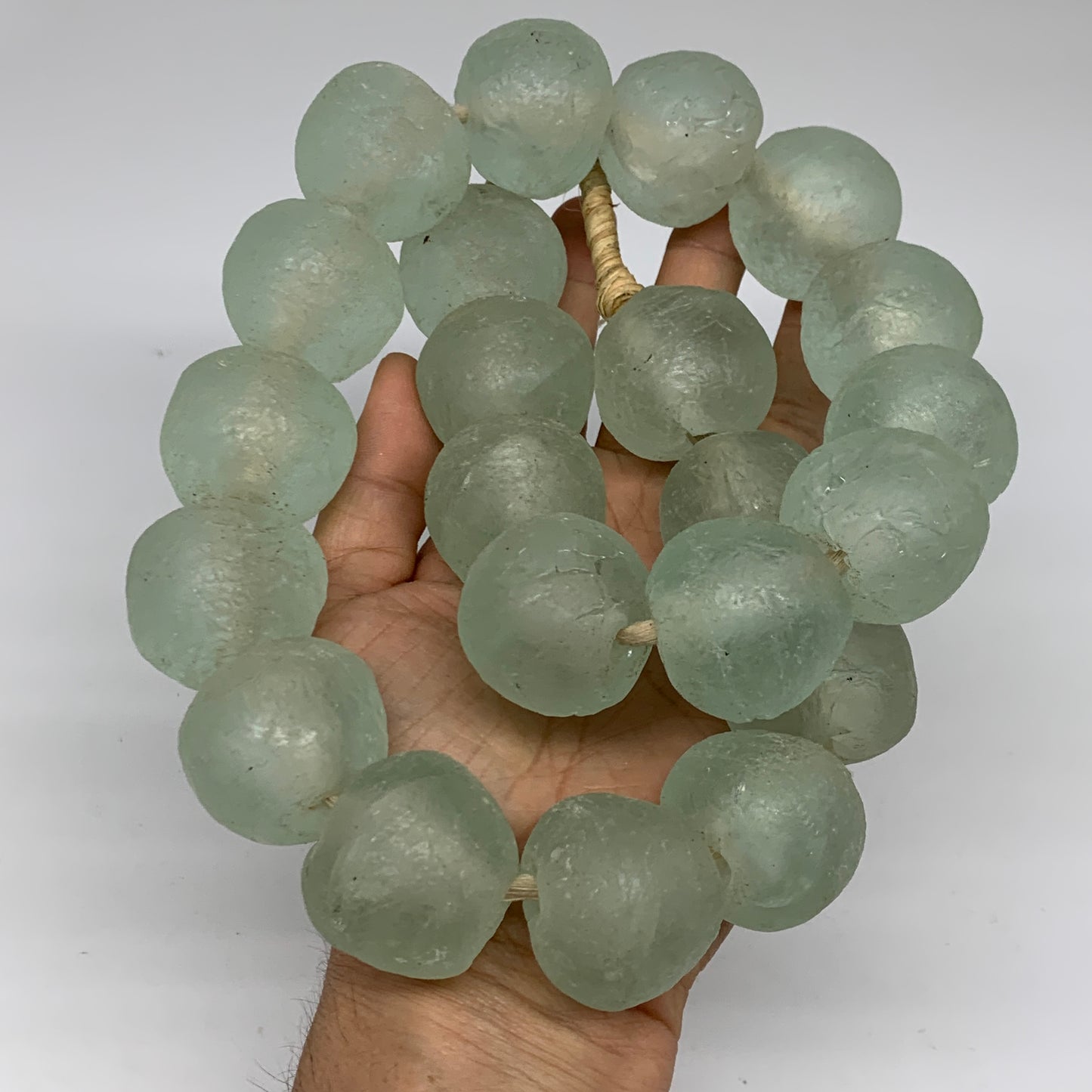 2.1 lbs, 26mm-33mm, 1 Strand, 22 beads, Green/Blue Sea Glass Beads, B35688