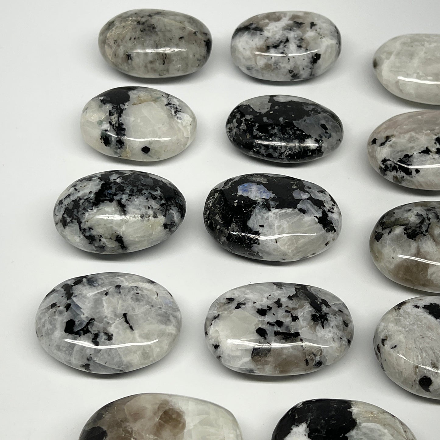 2.2 lb, 2"-2.4", 14 pcs, Rainbow Moonstone Palm-Stone Polished Crystal, B21346