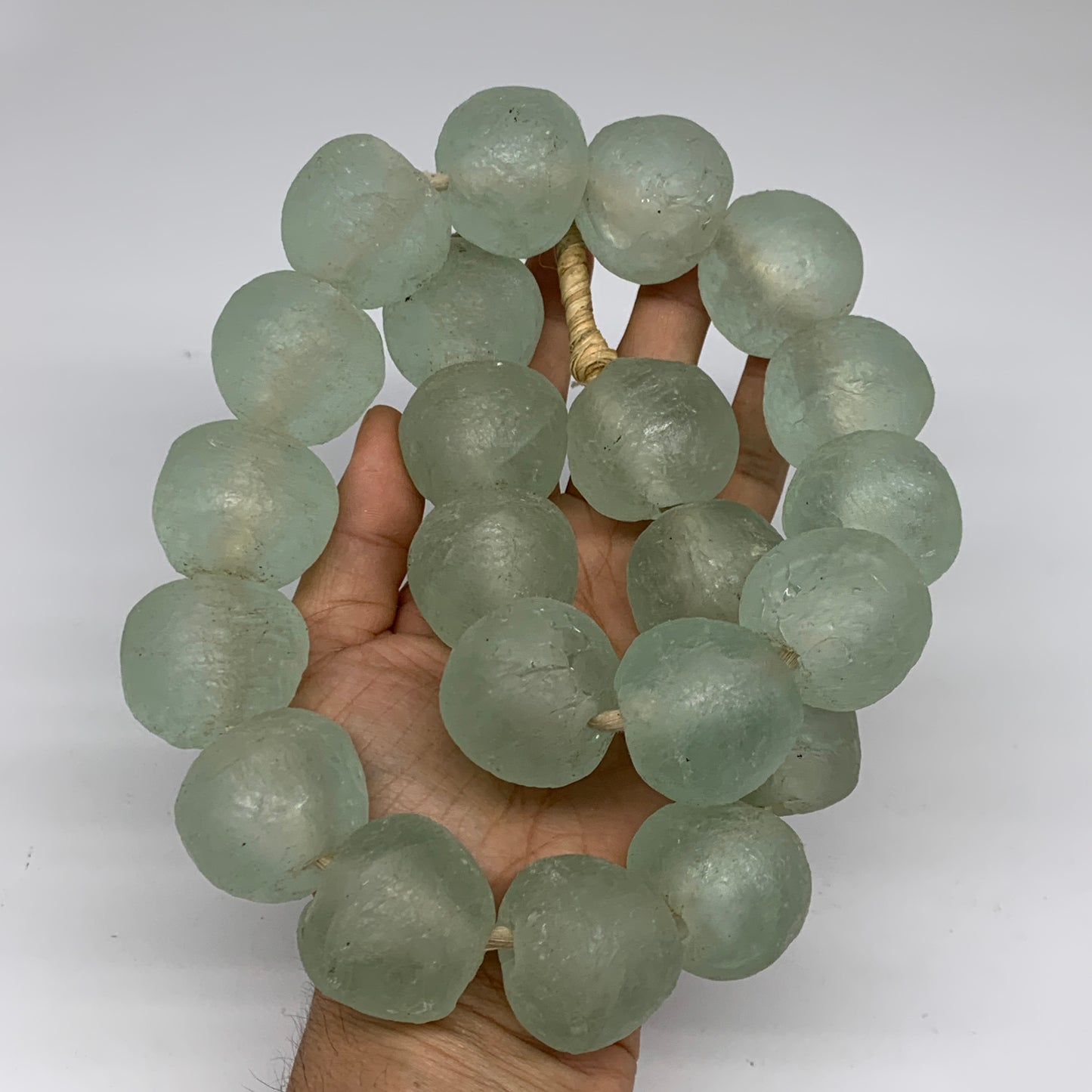 2.1 lbs, 26mm-33mm, 1 Strand, 22 beads, Green/Blue Sea Glass Beads, B35688