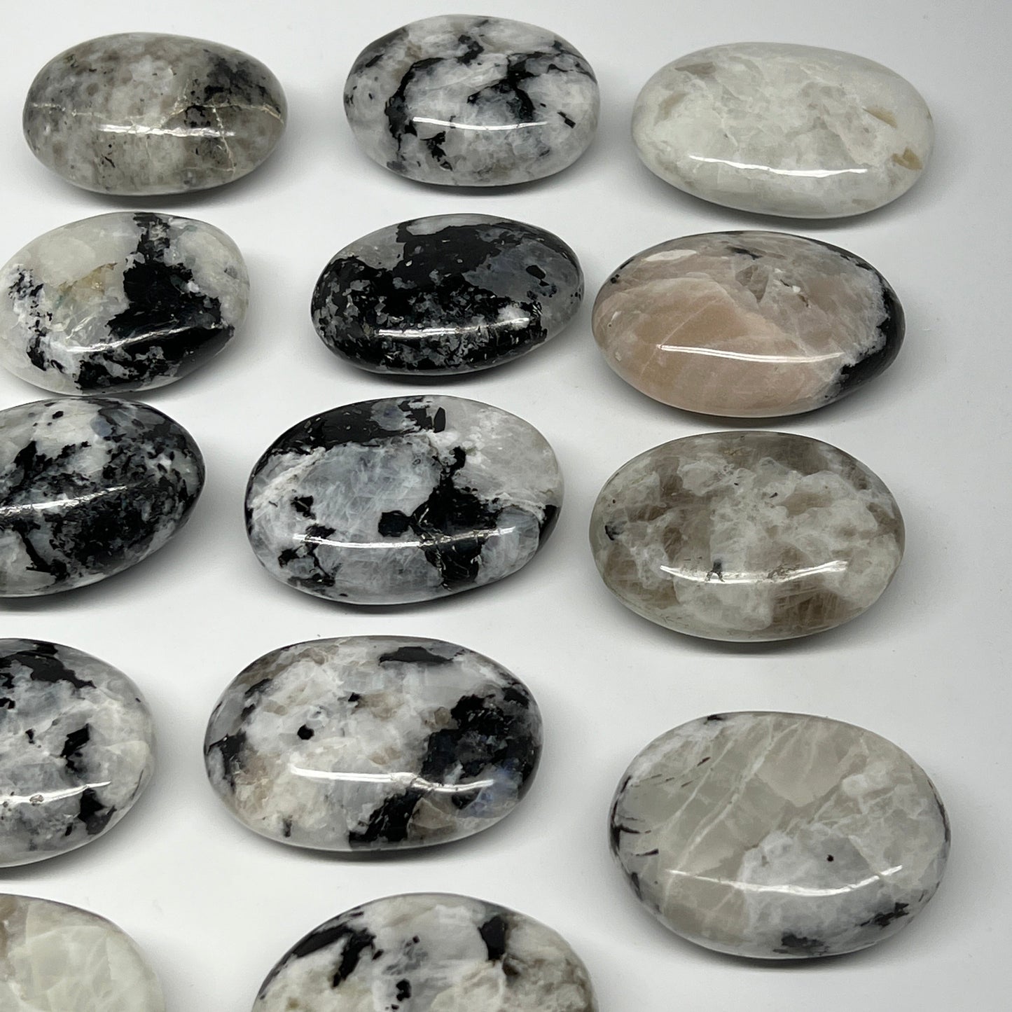 2.2 lb, 2"-2.4", 14 pcs, Rainbow Moonstone Palm-Stone Polished Crystal, B21346