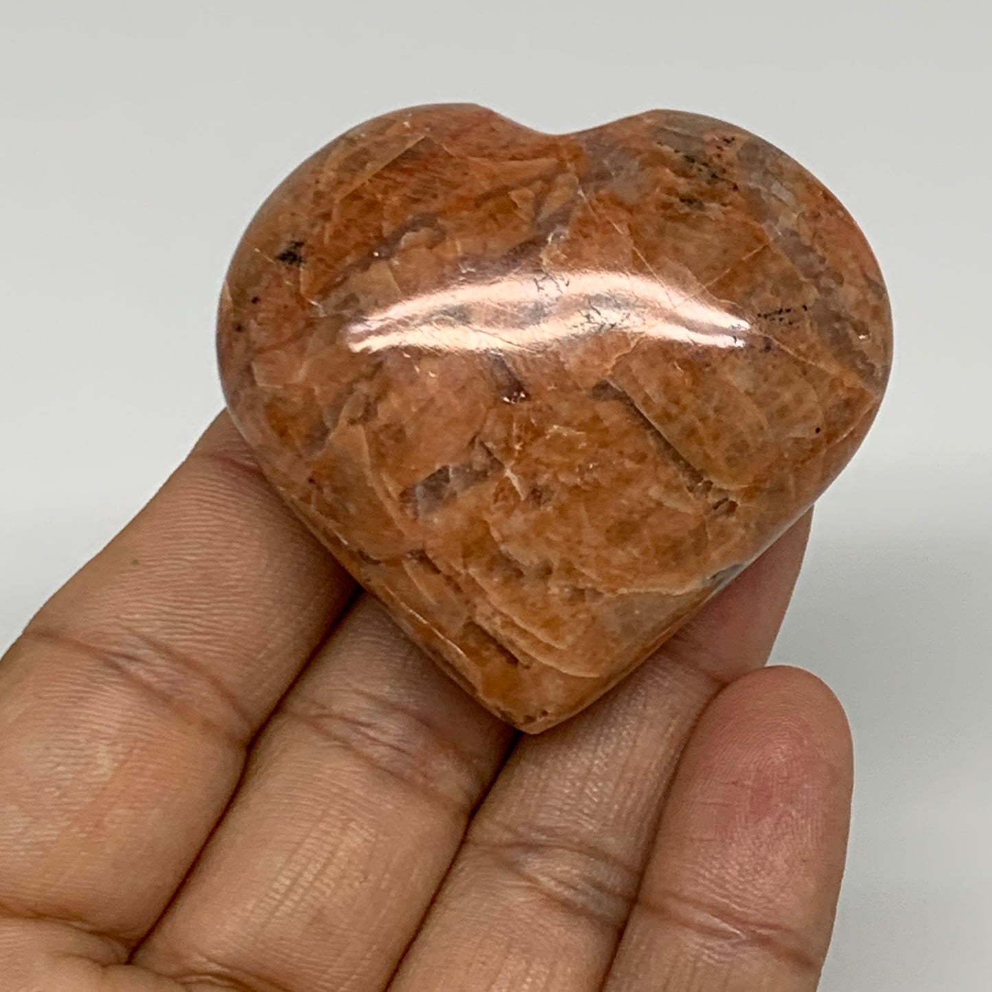 73.5g, 1.9"x2"x0.9", Peach Moonstone Heart Crystal Polished, B34985