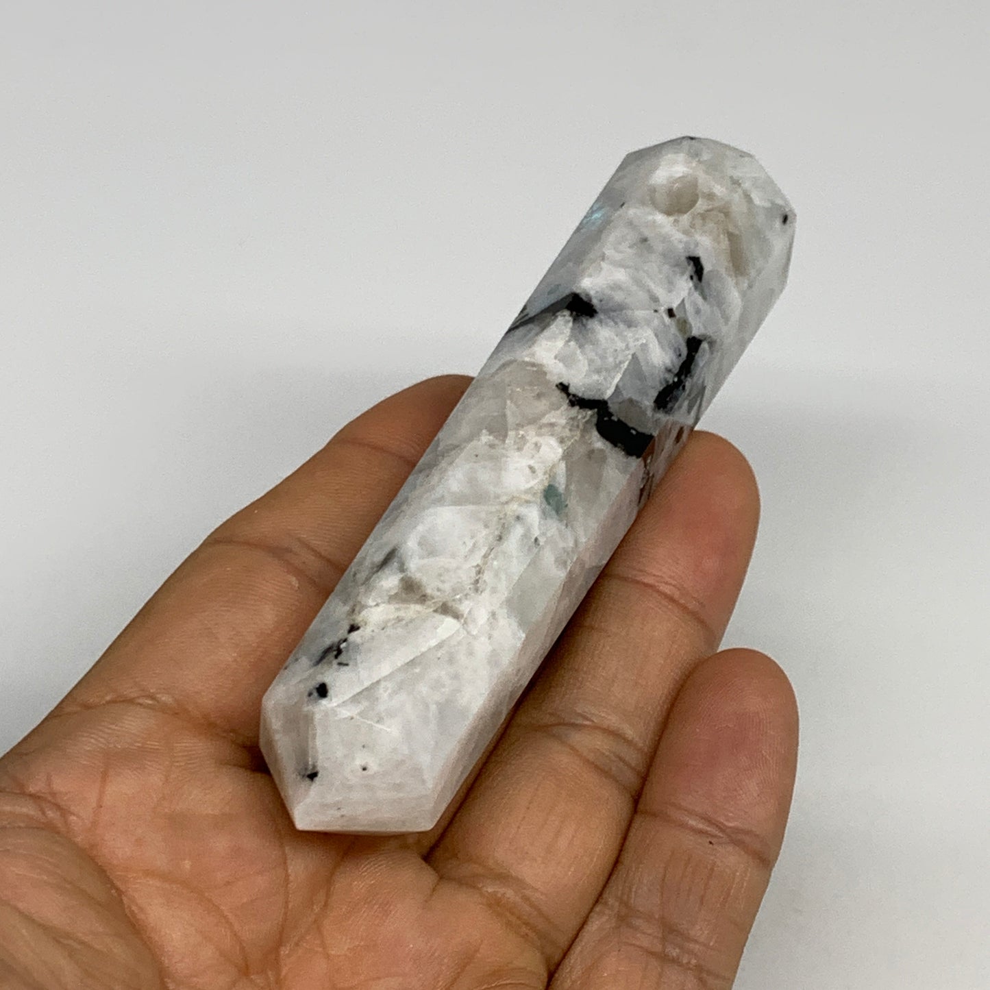 85.3g, 4"x0.8", Rainbow Moonstone Tower Obelisk Point Crystal @India, B29222