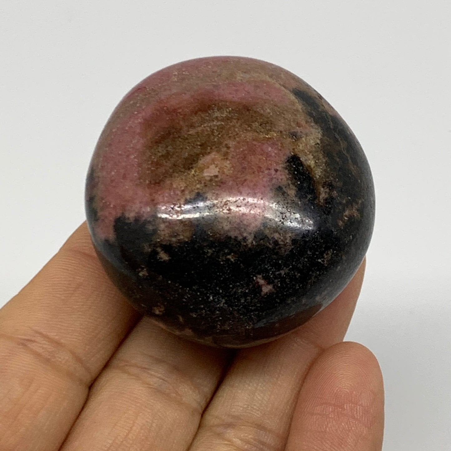 122g, 1.9"x1.8"x1.1", Rhodonite Palm-Stone Polished Reiki @Madagascar,B37195