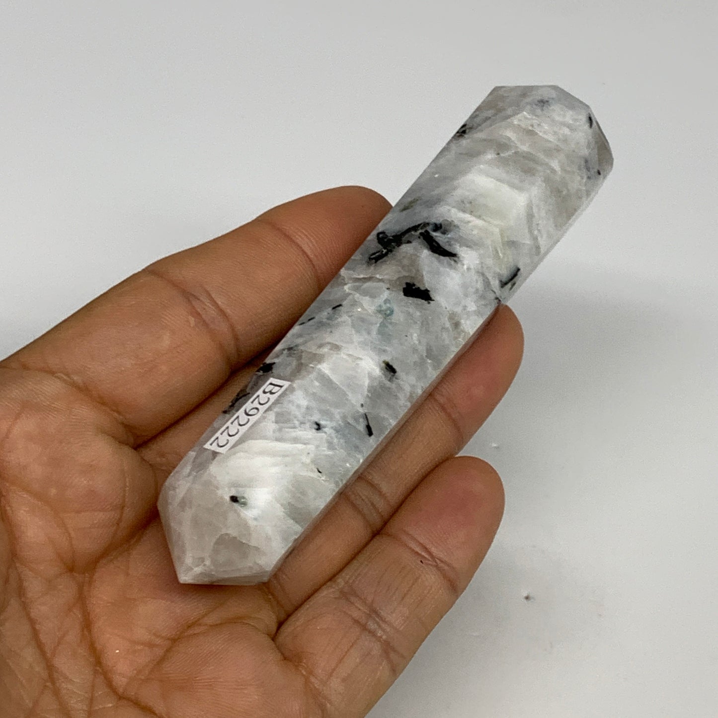 85.3g, 4"x0.8", Rainbow Moonstone Tower Obelisk Point Crystal @India, B29222