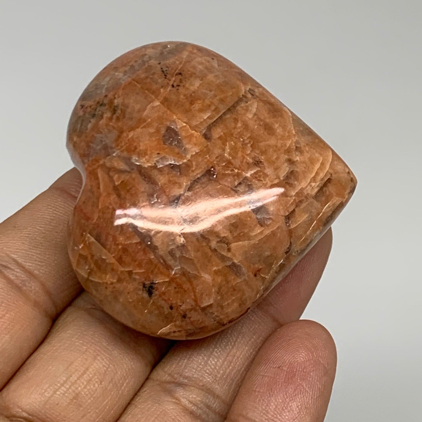 73.5g, 1.9"x2"x0.9", Peach Moonstone Heart Crystal Polished, B34985