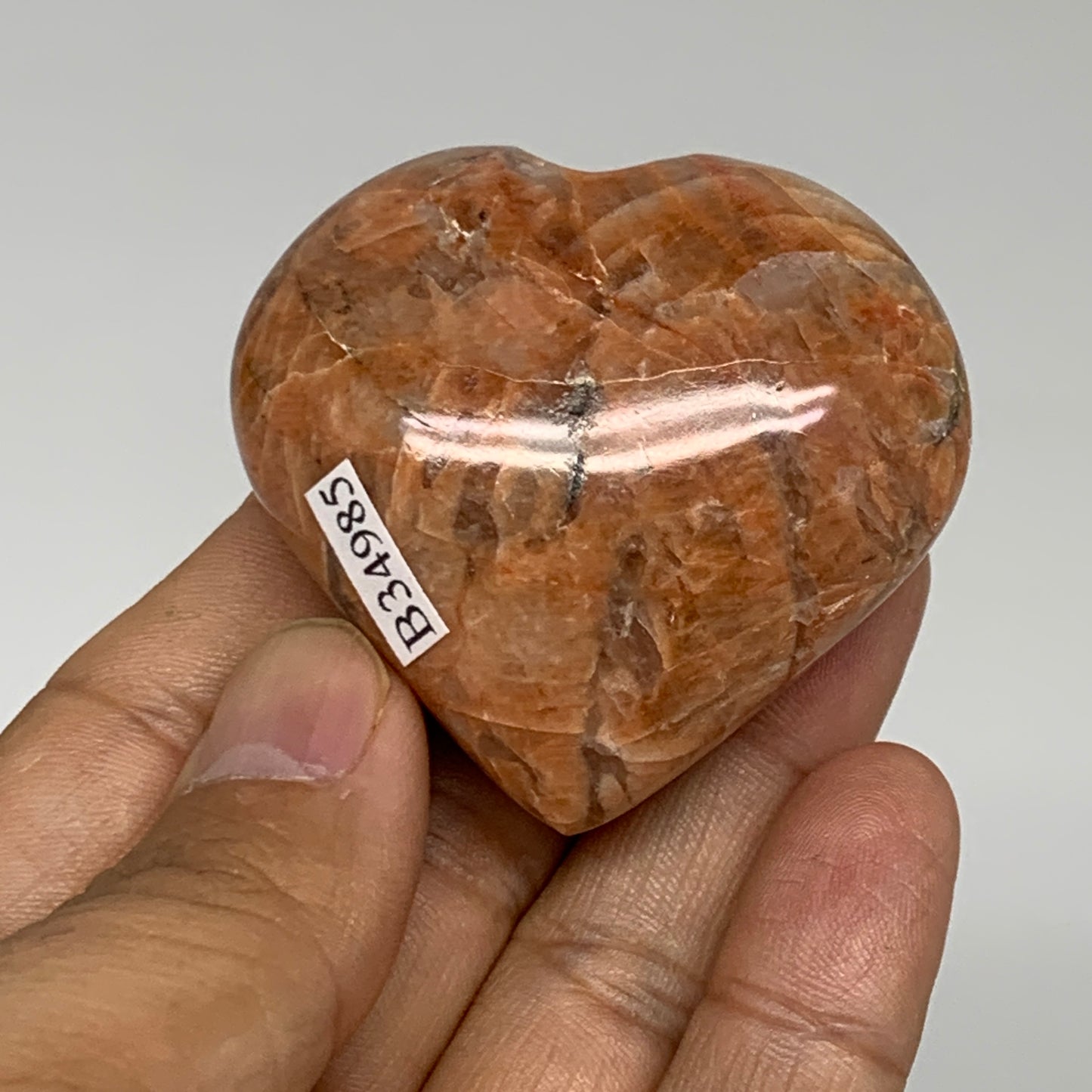 73.5g, 1.9"x2"x0.9", Peach Moonstone Heart Crystal Polished, B34985