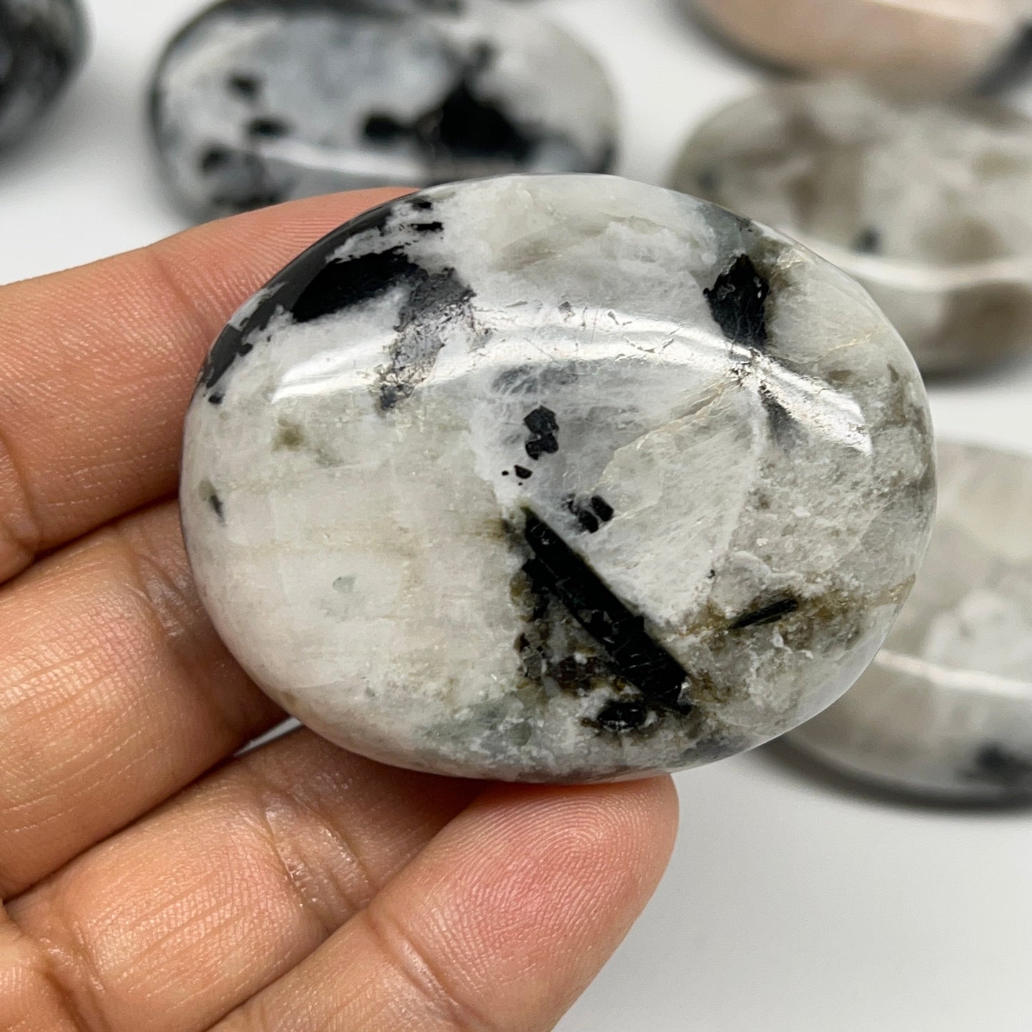 2.2 lb, 2"-2.4", 14 pcs, Rainbow Moonstone Palm-Stone Polished Crystal, B21346