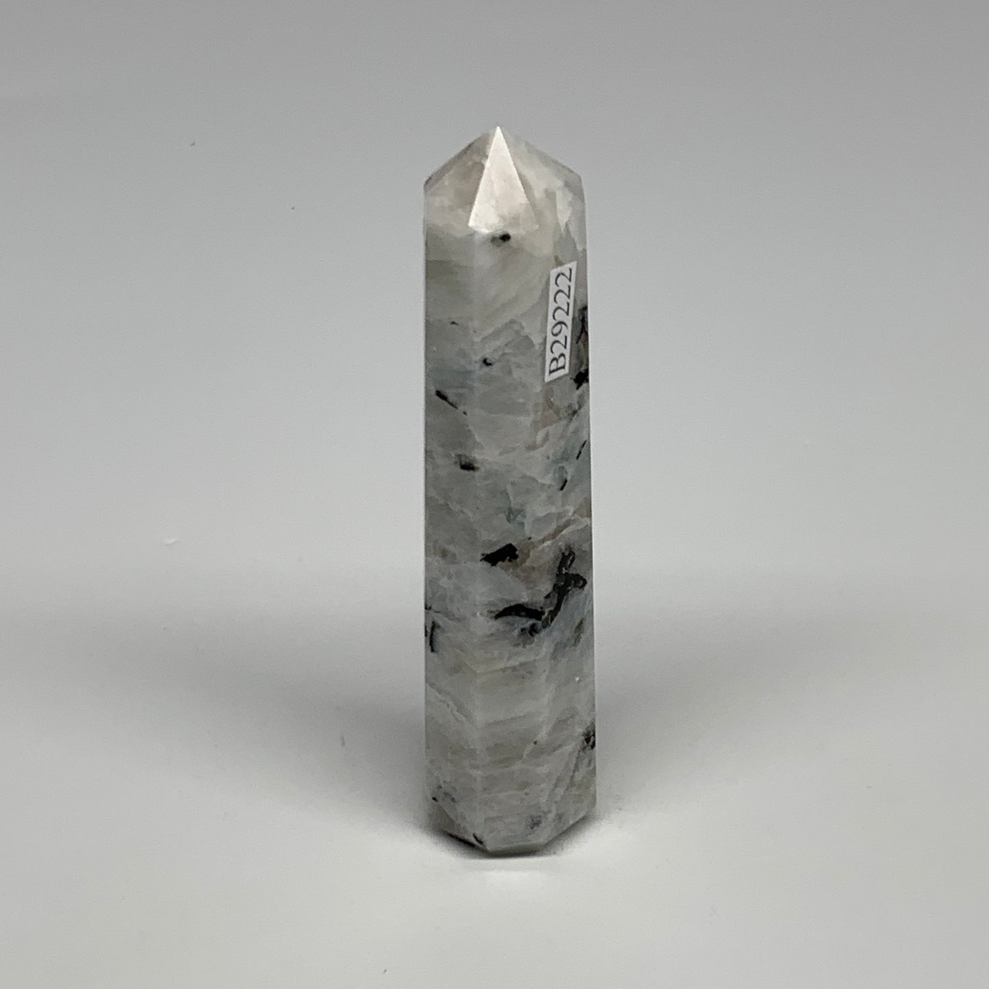 85.3g, 4"x0.8", Rainbow Moonstone Tower Obelisk Point Crystal @India, B29222