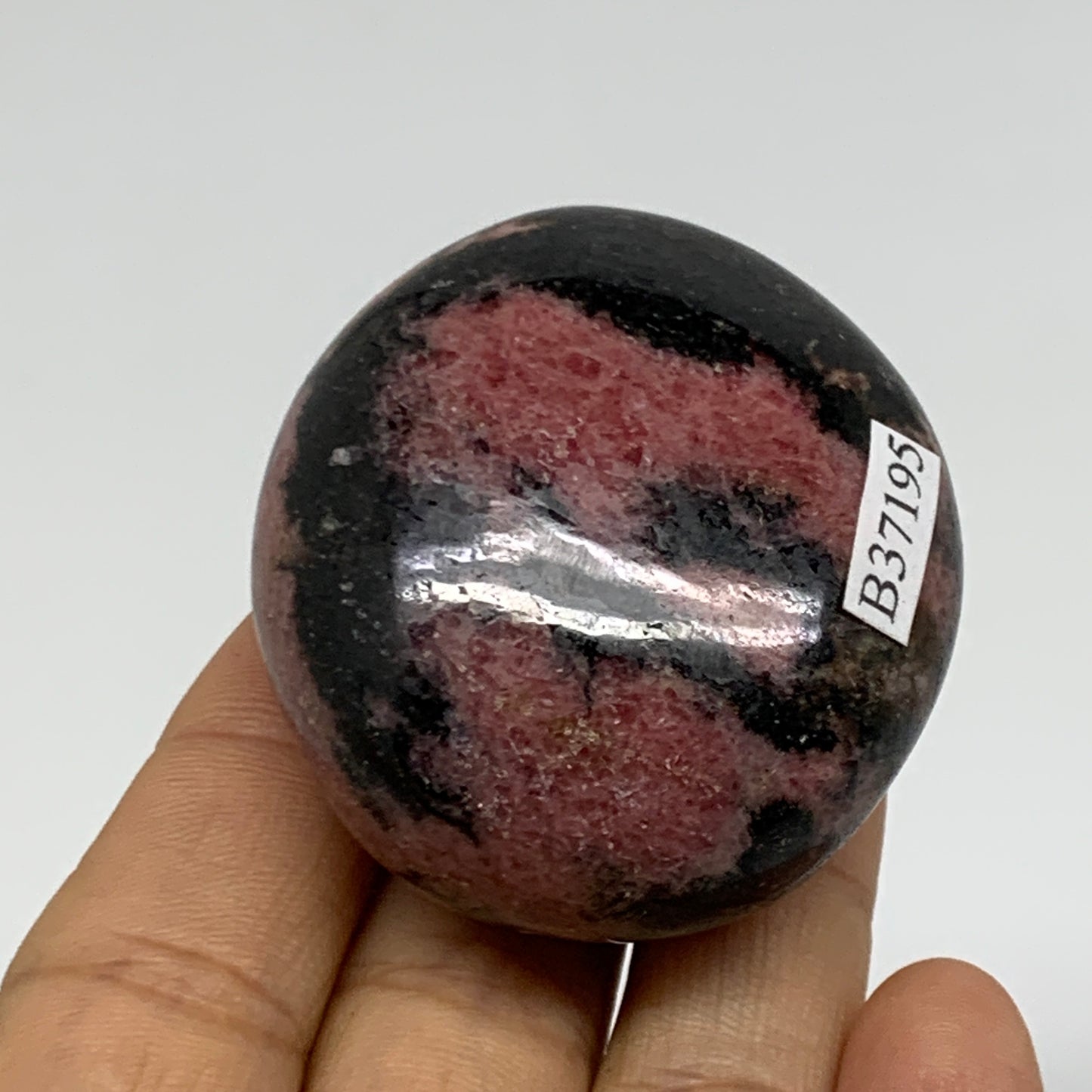 122g, 1.9"x1.8"x1.1", Rhodonite Palm-Stone Polished Reiki @Madagascar,B37195