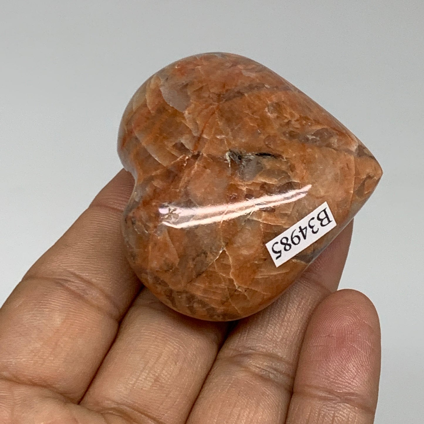 73.5g, 1.9"x2"x0.9", Peach Moonstone Heart Crystal Polished, B34985
