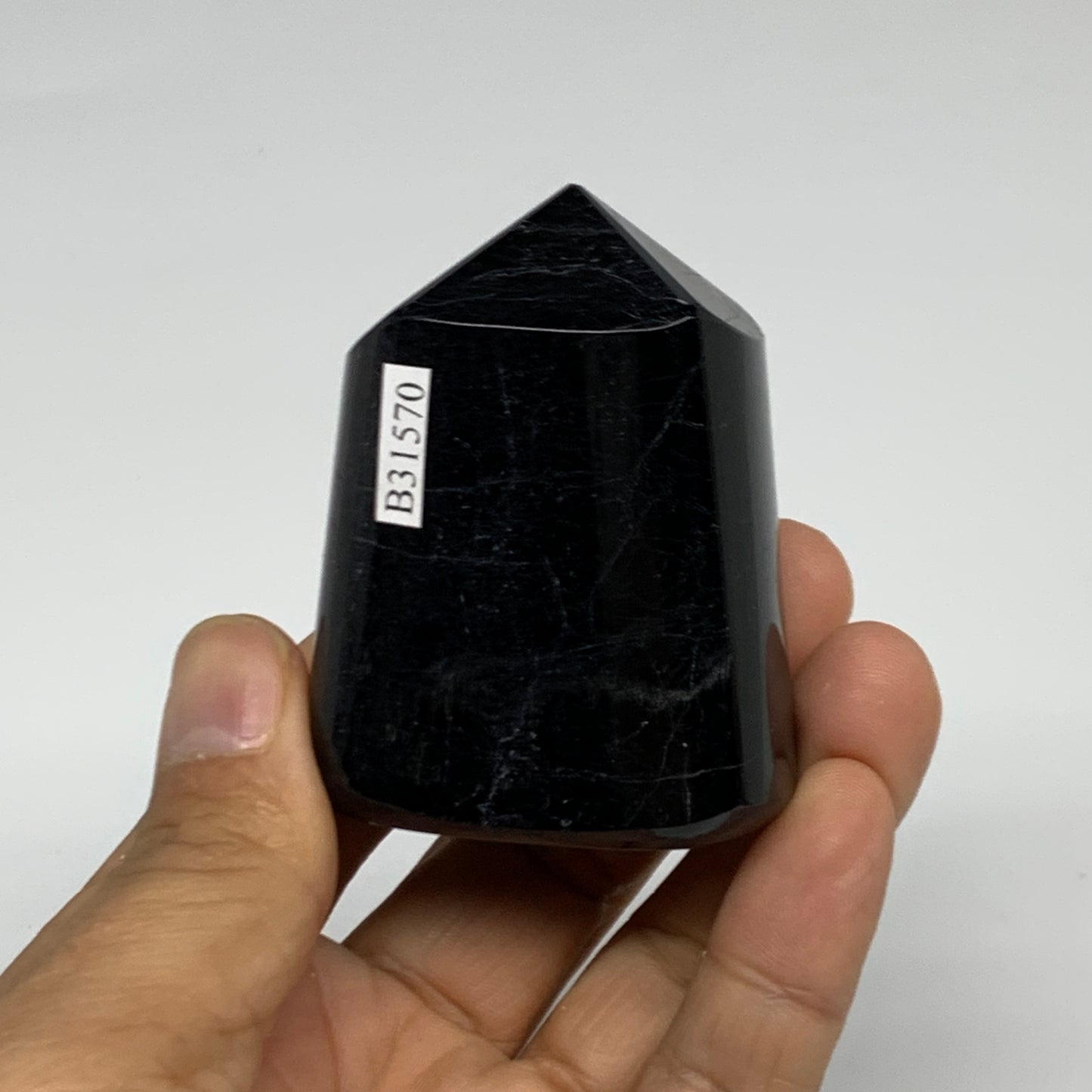 178.1g, 2.3"x1.8"x1.2" Black Tourmaline Tower Obelisk Point Crystal, B31570