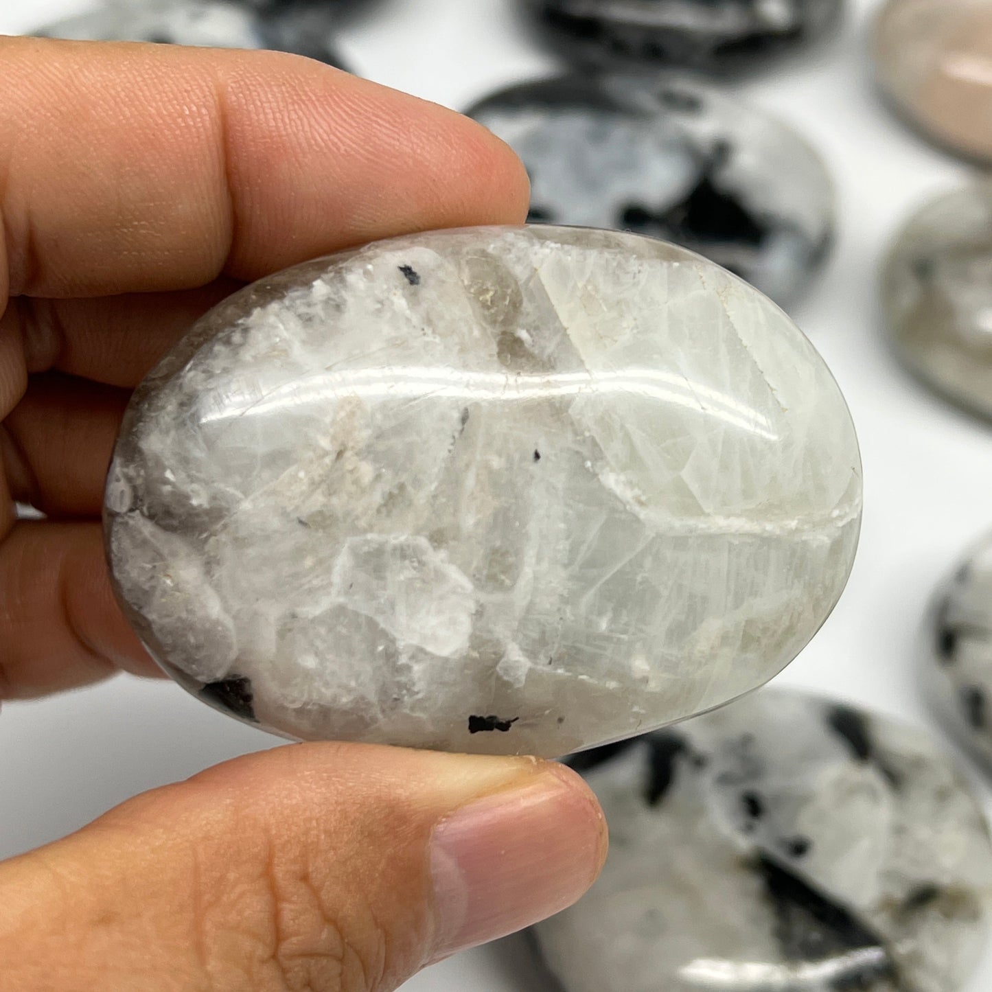 2.2 lb, 2"-2.4", 14 pcs, Rainbow Moonstone Palm-Stone Polished Crystal, B21346