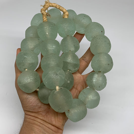 2.18 lbs, 25mm-31mm, 1 Strand, 24 beads, Green/Blue Sea Glass Beads, B35689