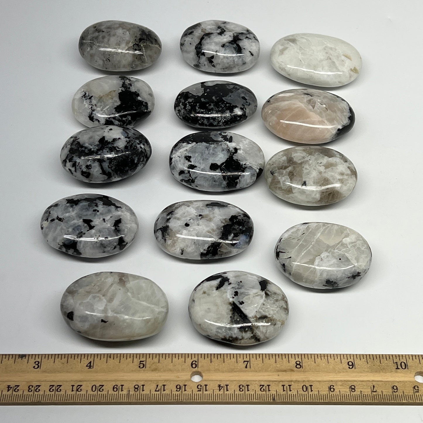 2.2 lb, 2"-2.4", 14 pcs, Rainbow Moonstone Palm-Stone Polished Crystal, B21346