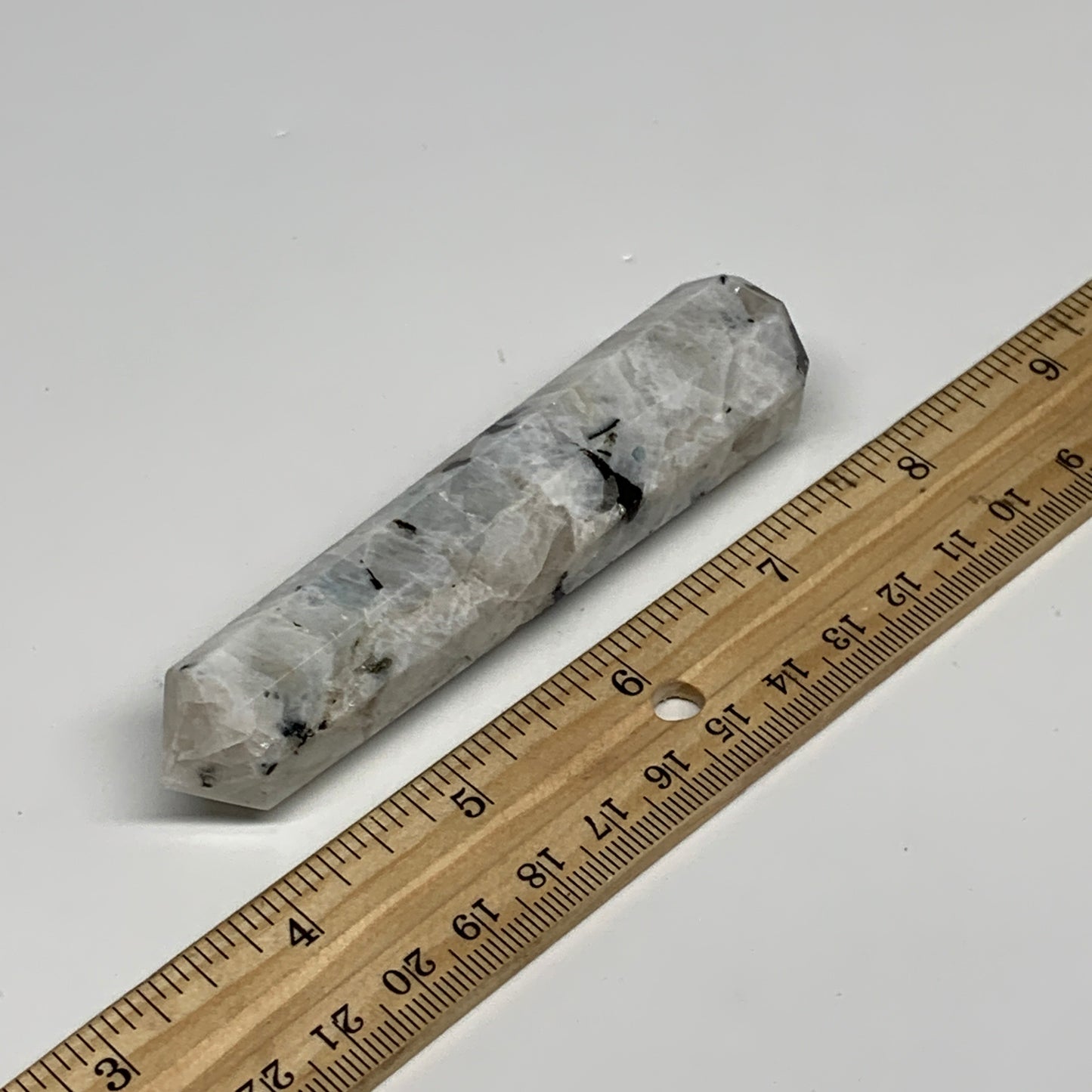85.3g, 4"x0.8", Rainbow Moonstone Tower Obelisk Point Crystal @India, B29222