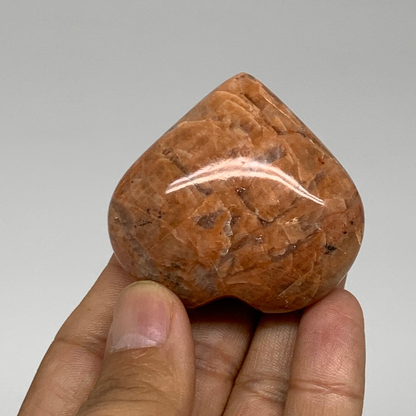 73.5g, 1.9"x2"x0.9", Peach Moonstone Heart Crystal Polished, B34985