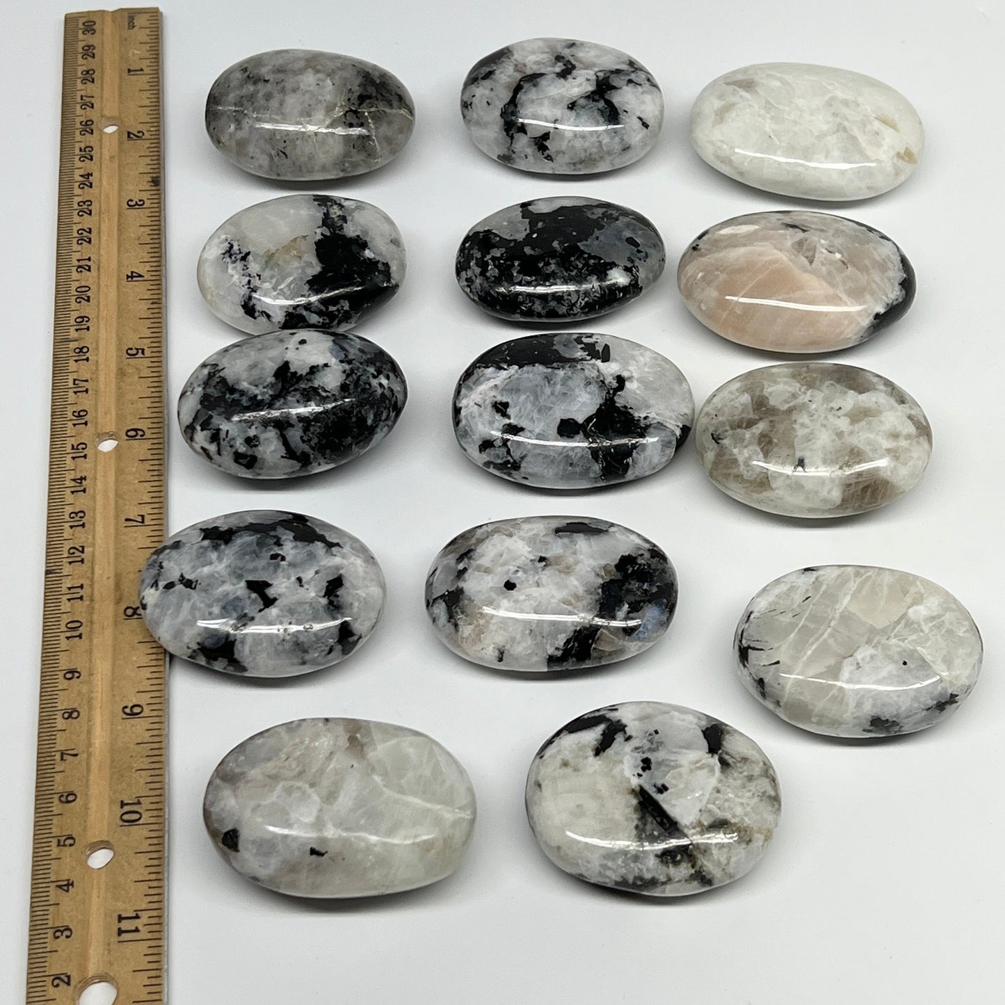 2.2 lb, 2"-2.4", 14 pcs, Rainbow Moonstone Palm-Stone Polished Crystal, B21346