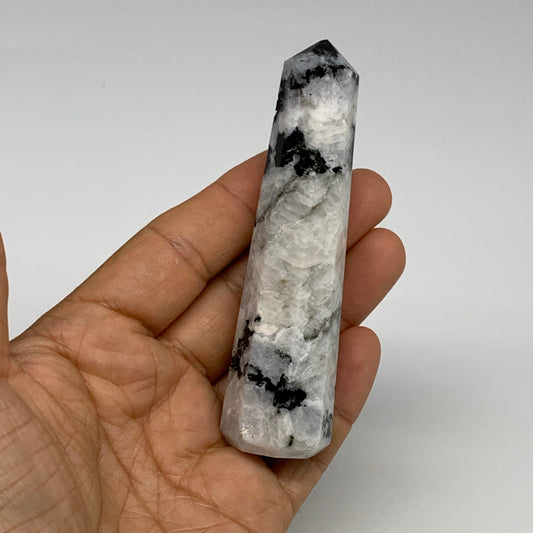 84.4g, 3.8"x1", Rainbow Moonstone Tower Obelisk Point Crystal @India, B29221