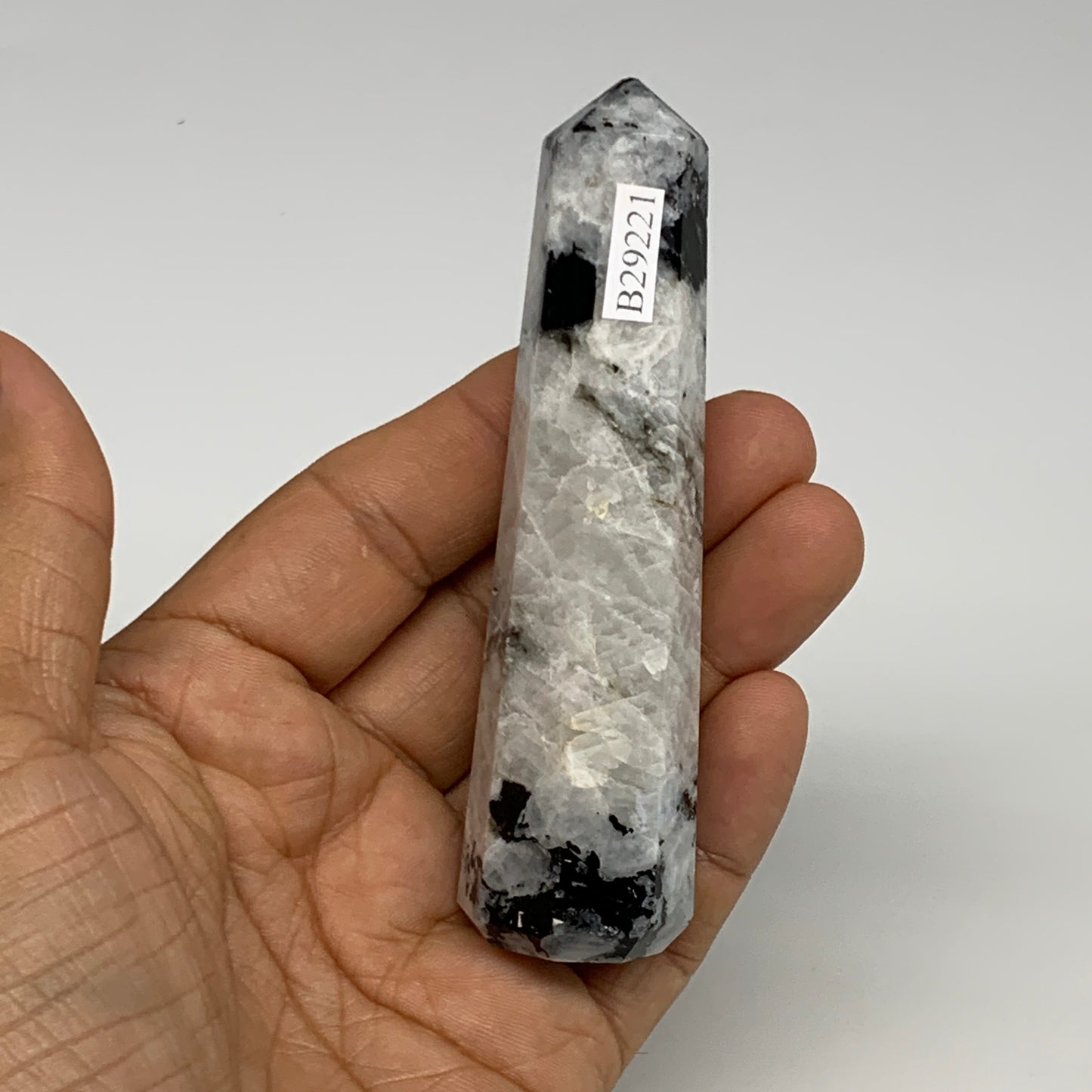 84.4g, 3.8"x1", Rainbow Moonstone Tower Obelisk Point Crystal @India, B29221